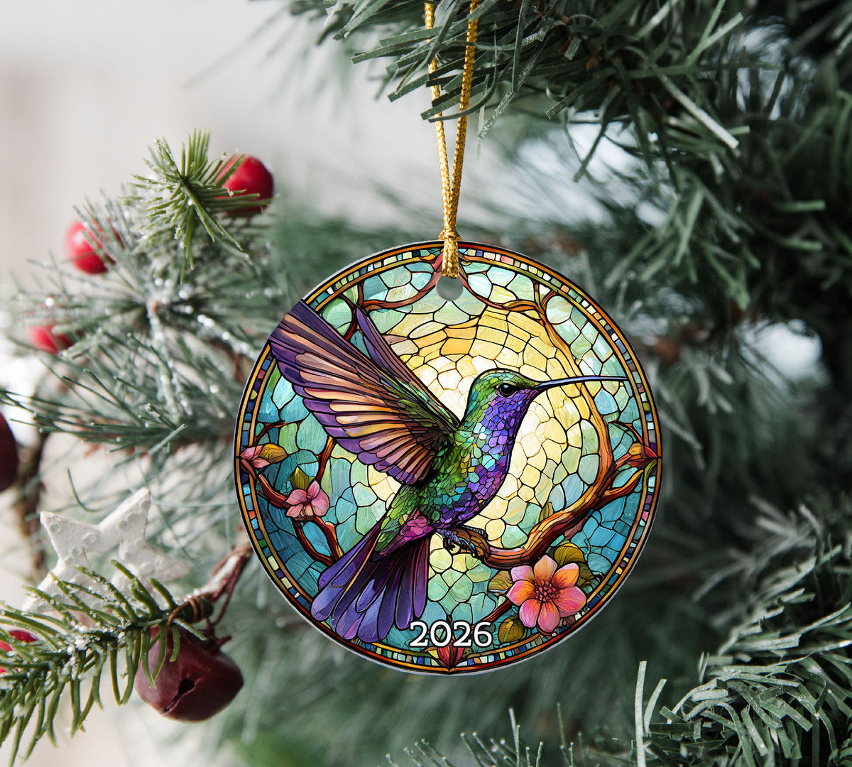Christmas Ornament 2026, Hummingbird Ornament, Colorful Bird Keepsake Gift, Holiday Decor, Xmas Tree Decoration, Nature Lover Gift