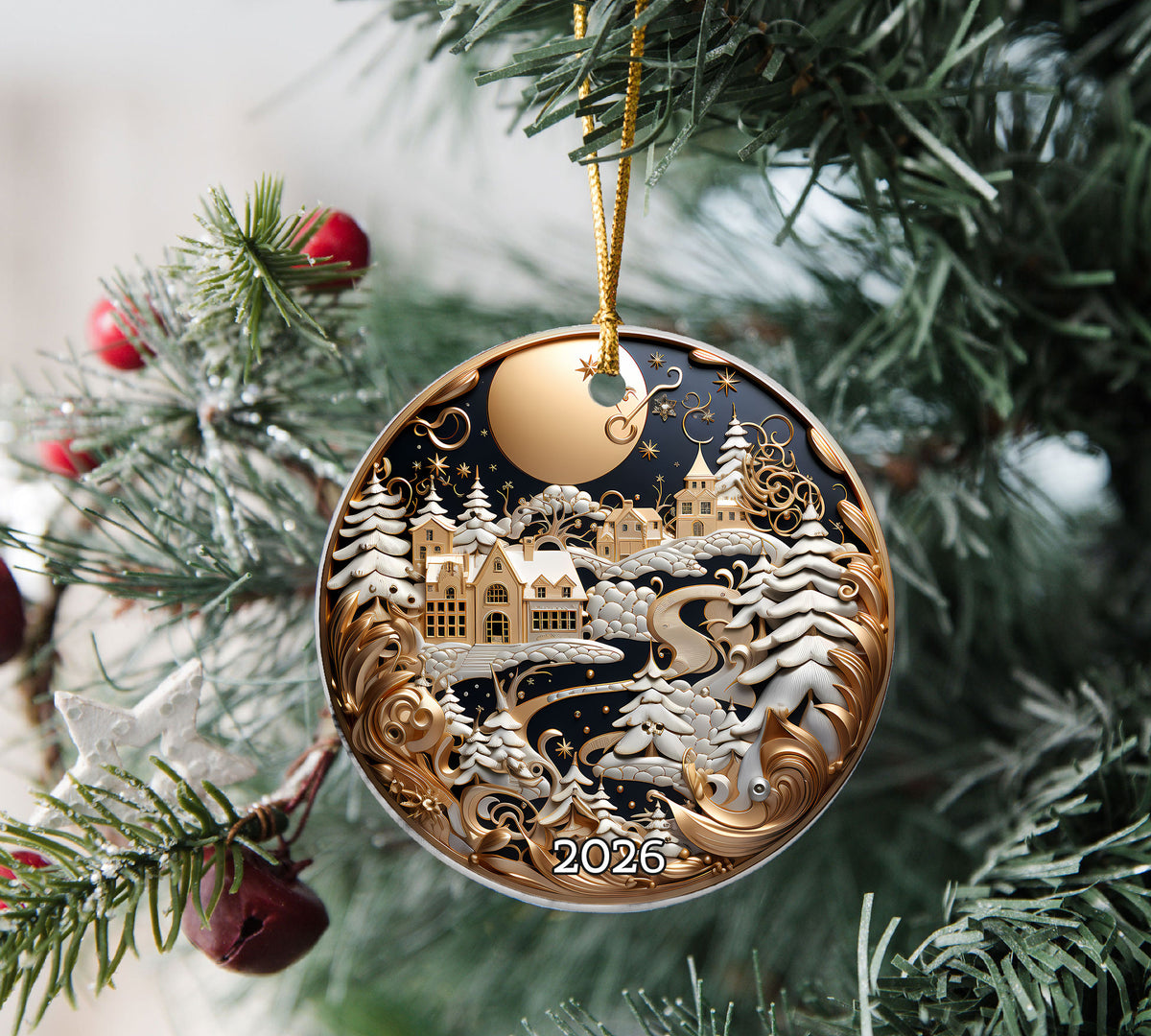 Peaceful Winter Landscape Ornament 2026, Christmas Tree Ornament, Holiday Decoration, Ceramic Keepsake