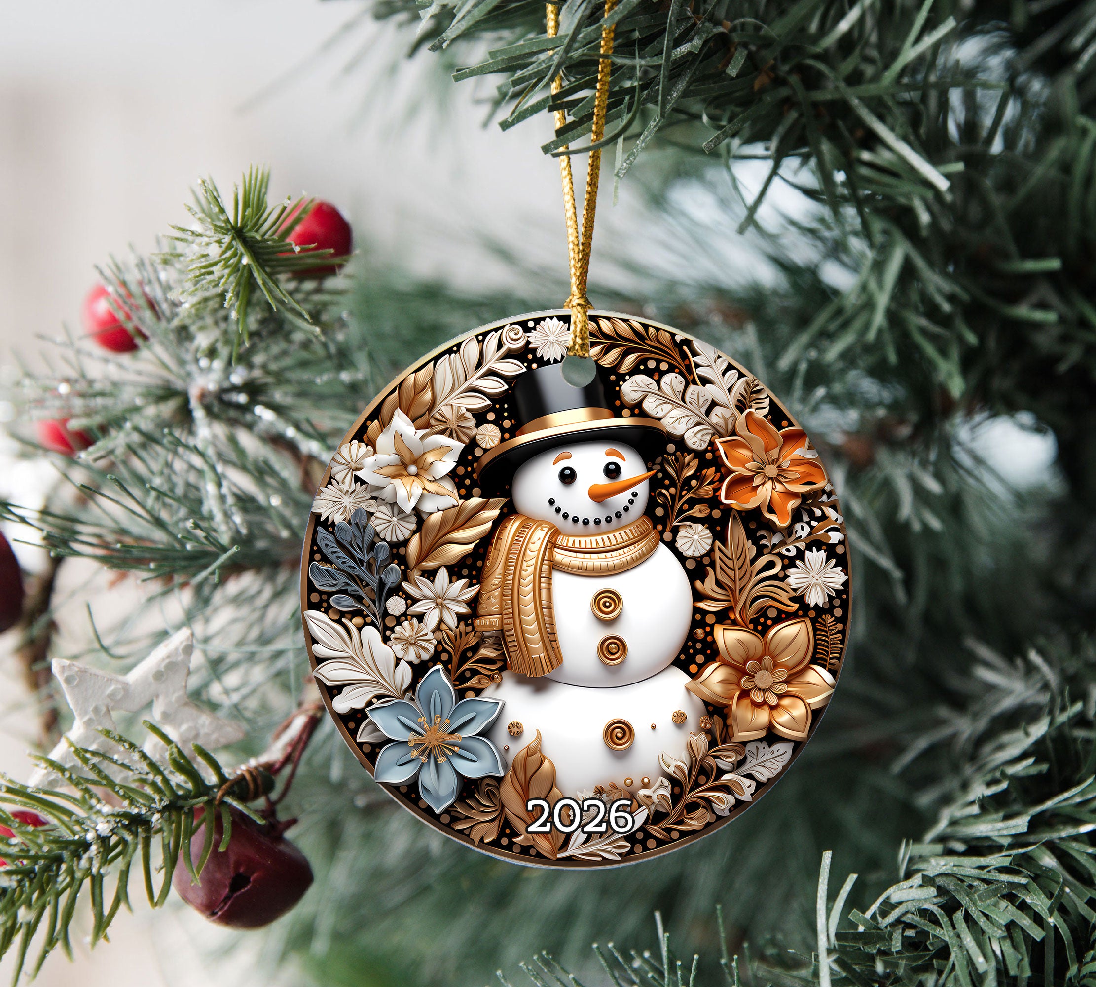 Winter Wonderland Snowman Ornament, Christmas Tree Keepsake, Holiday Decoration