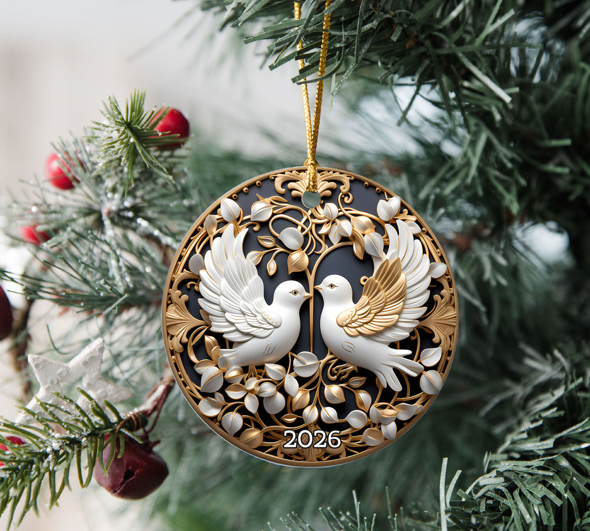 Love Birds Christmas Ornament 2026, White Dove Ceramic Ornament, Romantic Holiday Tree Decoration