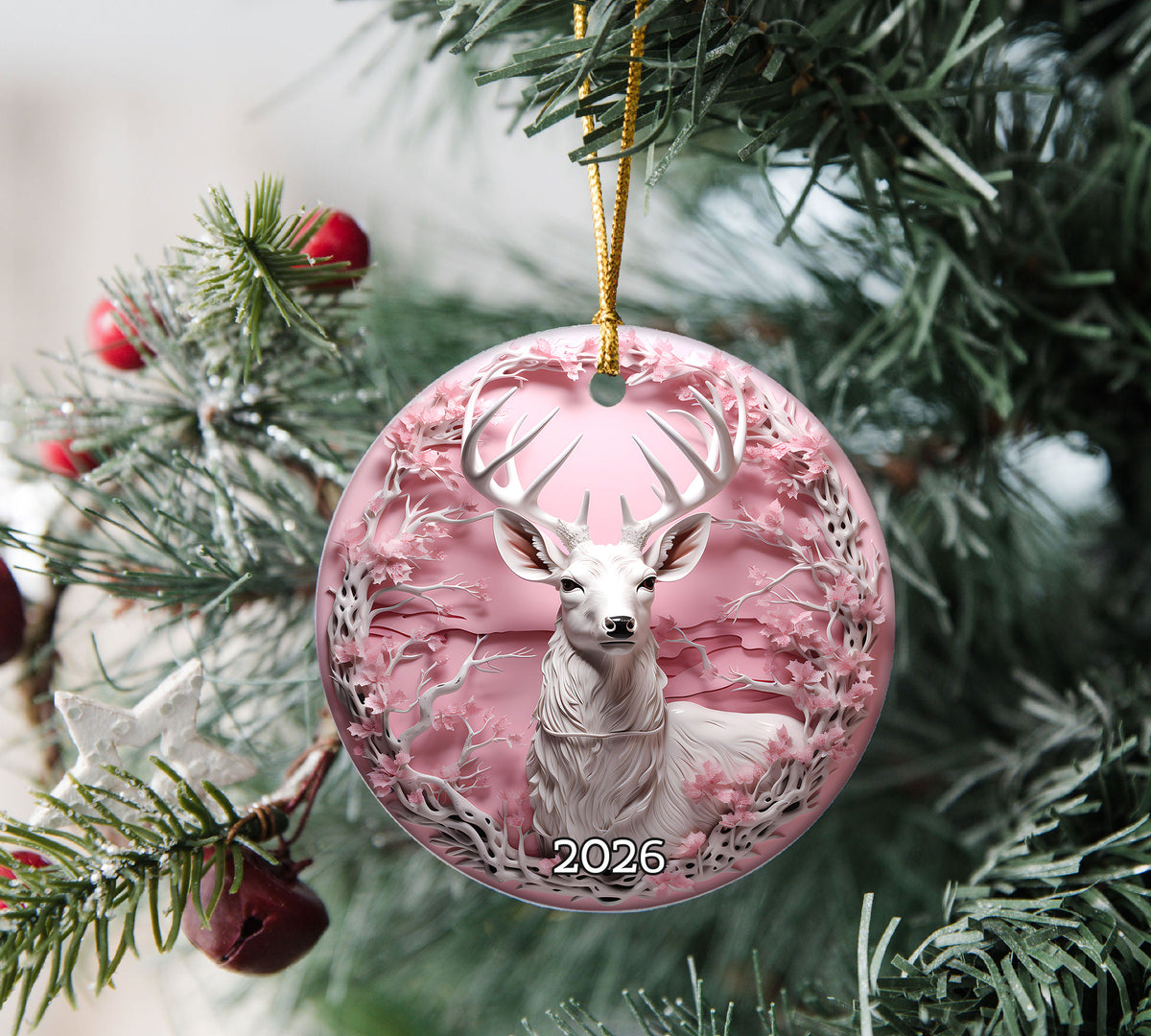 Elegant Deer Forest Ornament 2026, Christmas Tree Ornament, Holiday Keepsake Gift, Winter Woodland Decor, Xmas Gift Idea