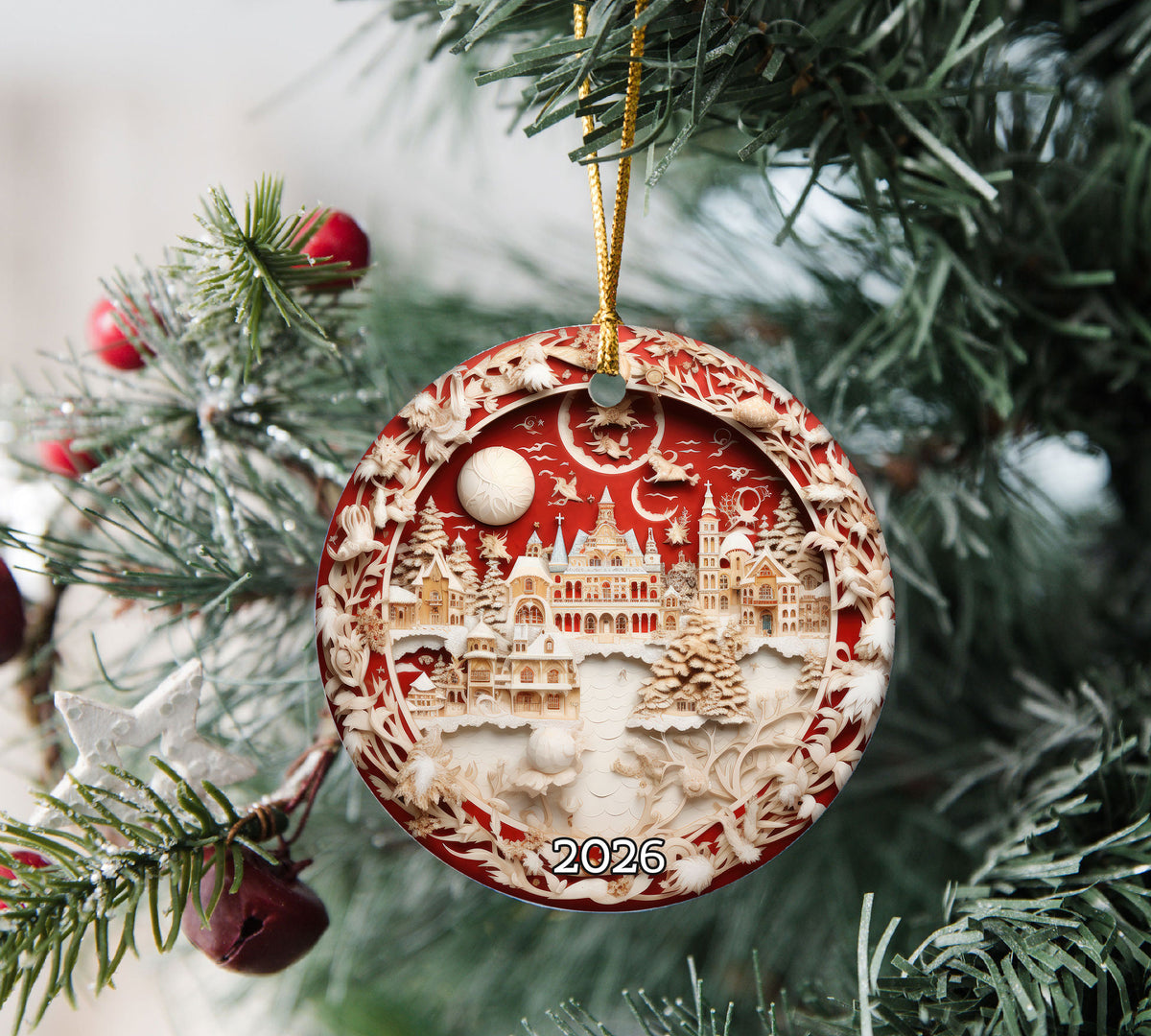 Elegant Christmas Tree Ornament 2026, Ceramic Holiday Ornament, Festive Christmas Decoration, Tree Keepsake Gift for Christmas Lovers