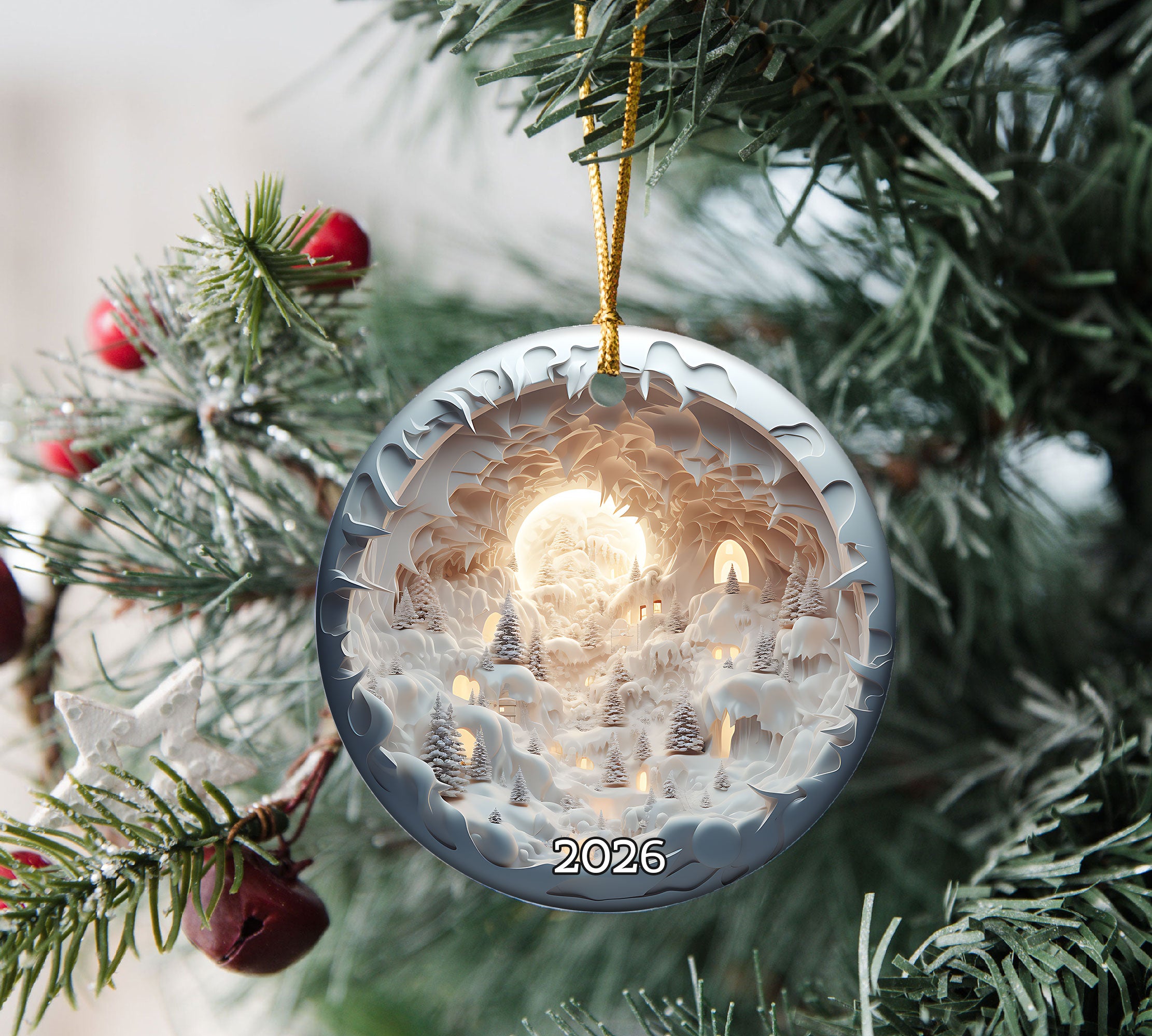 Festive Christmas Tree Ornament 2026, Ceramic Christmas Decoration, Holiday Tree Keepsake Gift, Elegant Winter Ornament