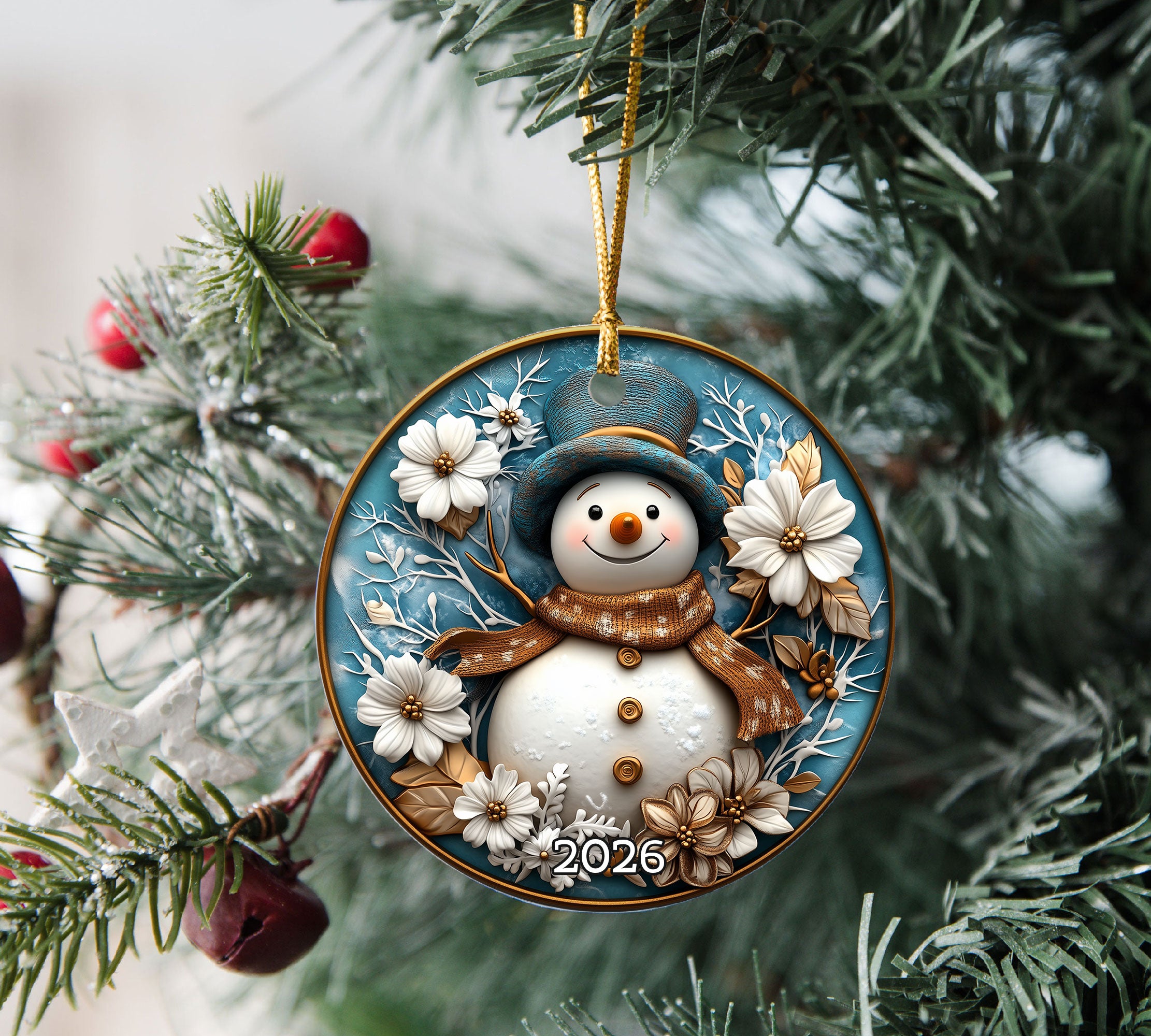 Blue Snowman Christmas Ornament 2026, Winter Tree Ornament, Holiday Keepsake Decoration