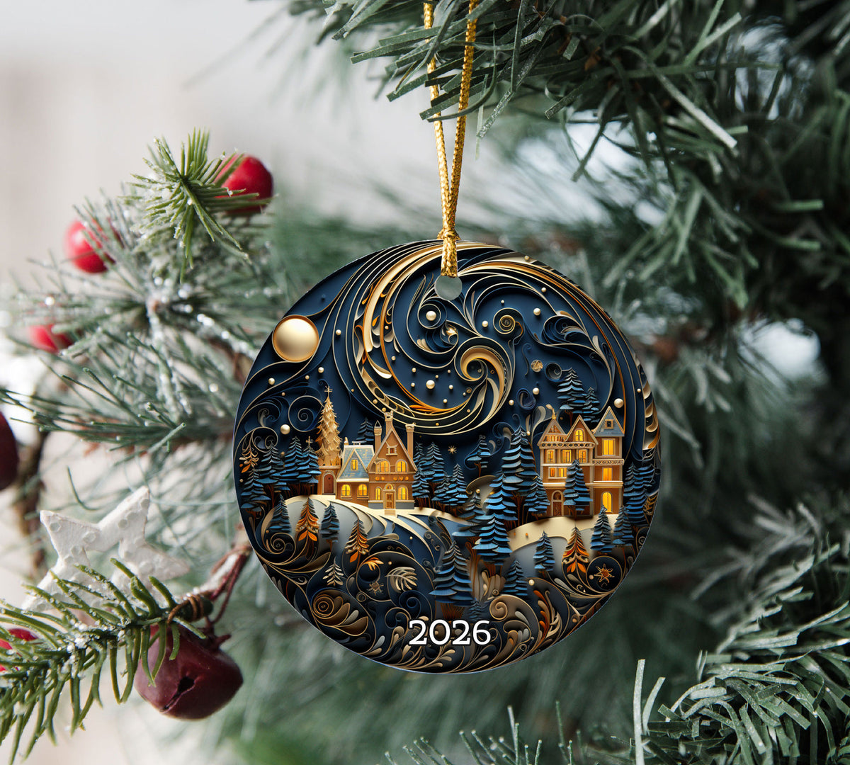 Silent Night Christmas Ornament 2026, Winter Moonlight Ceramic Ornament, Holiday Tree Decoration, Festive Christmas Keepsake Gift