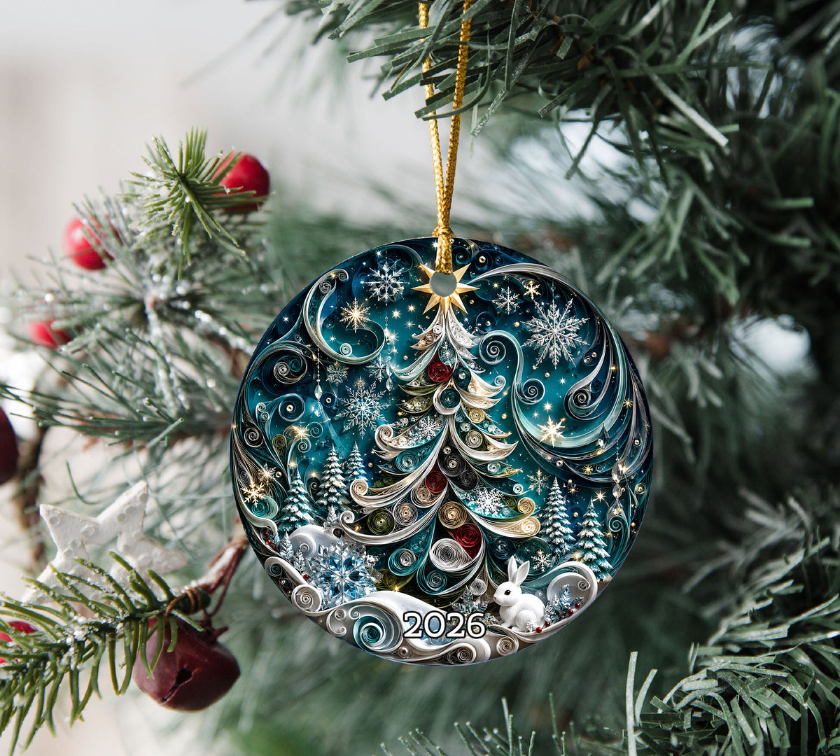 Christmas Tree Ornament 2026, Blue Winter Ornament, Holiday Christmas Decor, Xmas Tree Decoration