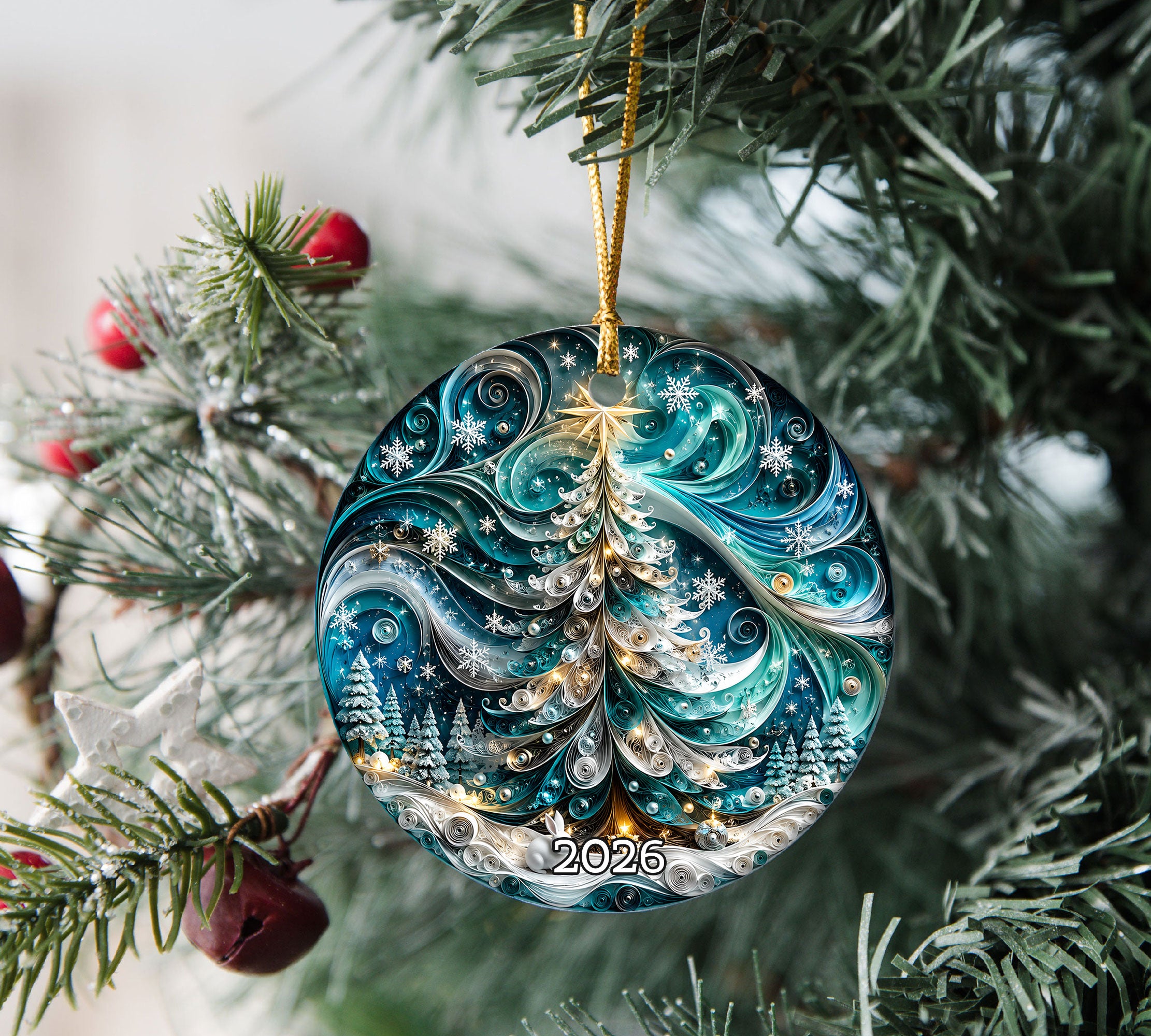 Christmas Ornament 2026, Elegant Blue Tree Ornament, Holiday Tree Decoration, Christmas Keepsake, Winter Ornament Gift