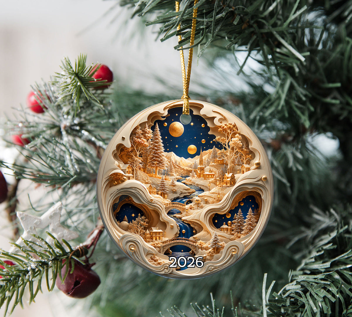 Winter Village Christmas Ornament 2026, Snowy Christmas Tree Decor, Holiday Village Ornament, Christmas Keepsake
