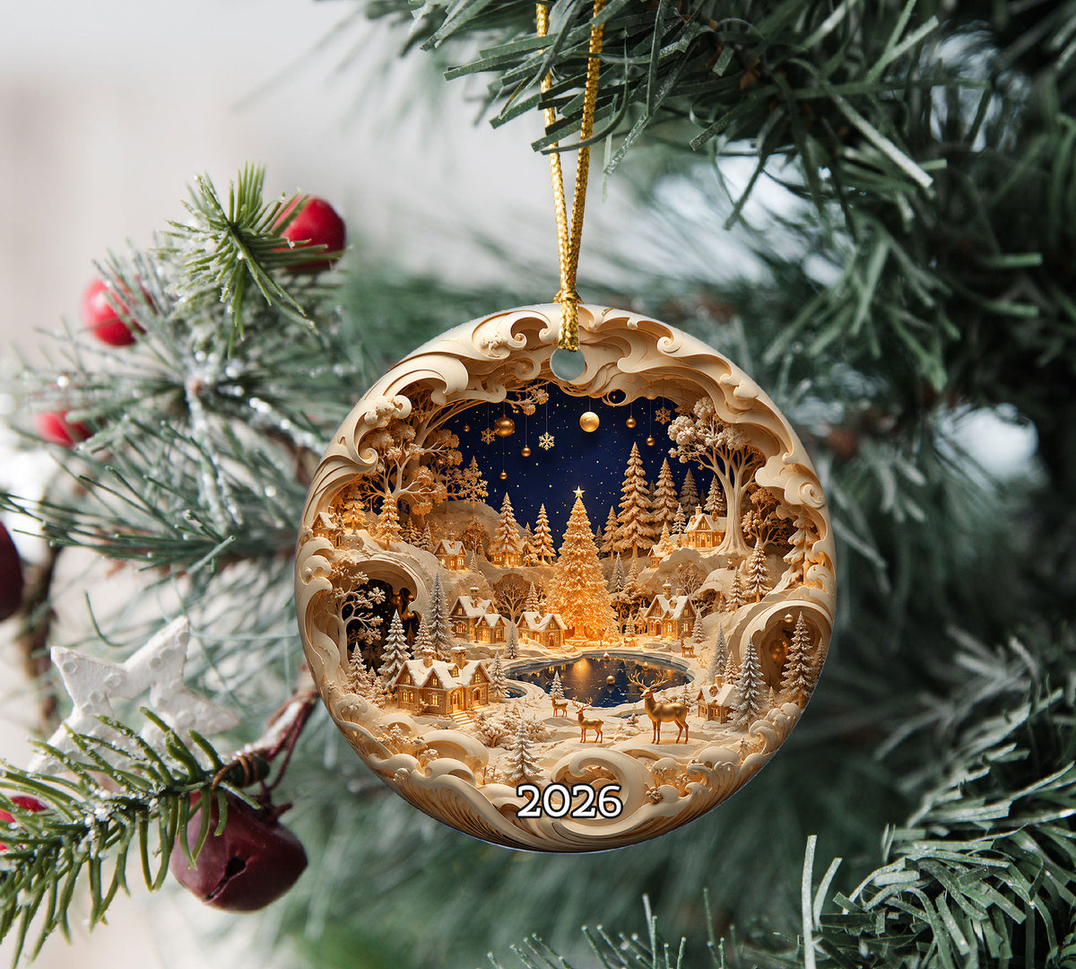 Christmas Ornament 2026, Snowy Village Scene, Winter Christmas Village Decor, Holiday Tree Ornament, Christmas Keepsake Gift