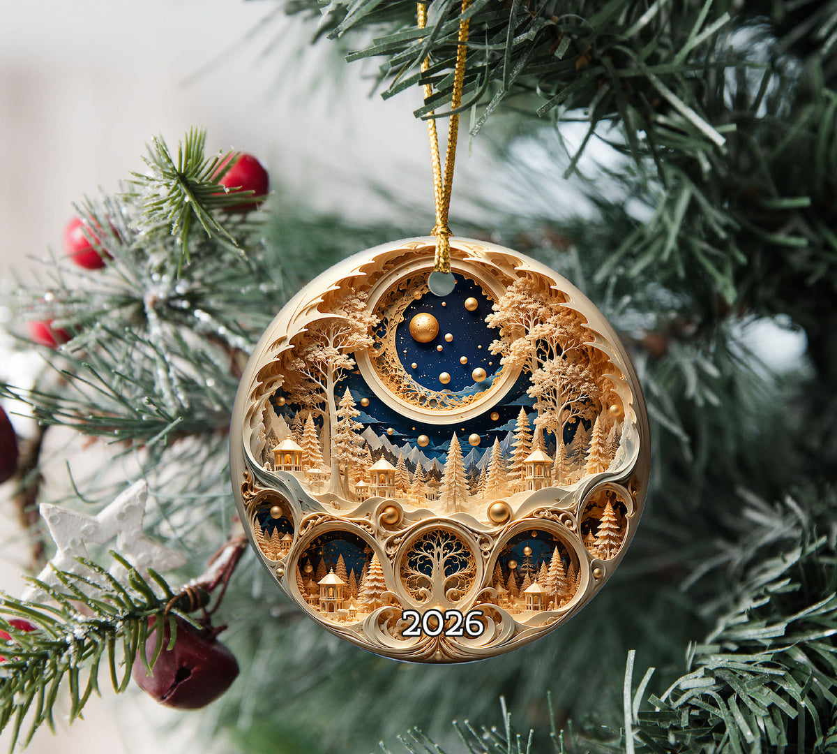 Christmas Ornament 2026, Snowy Village Scene, Winter Christmas Village Decor, Holiday Tree Ornament, Christmas Keepsake Gift (Copy)