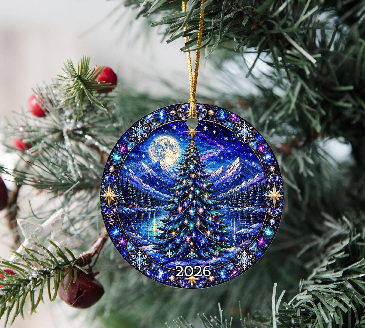 Winter Christmas Ornament 2026, Aurora Christmas Tree Decor, Holiday Mountain Landscape Ornament