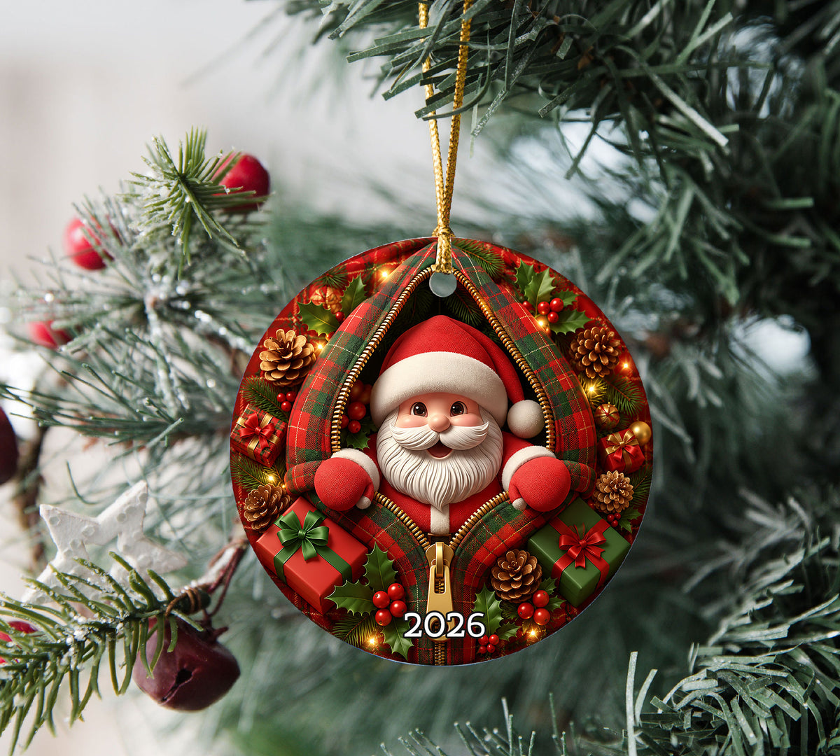 Cute Santa Ornament 2026, Christmas Santa Claus Ornament, Funny Santa Decor, Christmas Tree Ornament