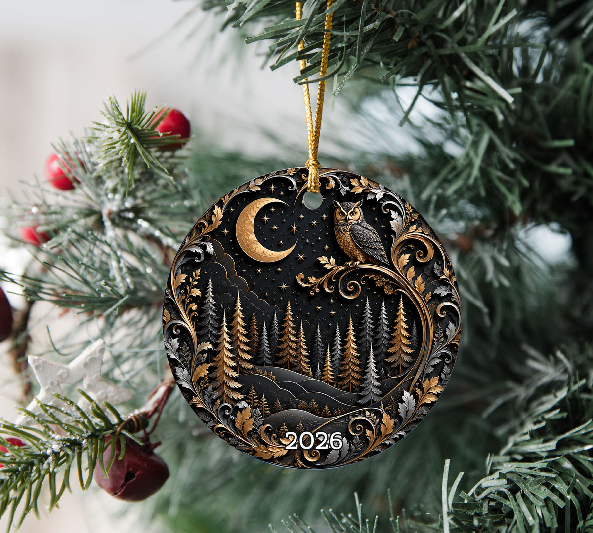 Christmas Ornament 2026, Owl Moon Ornament, Winter Christmas Tree Decoration, Holiday Keepsake, Christian Christmas Gift Idea