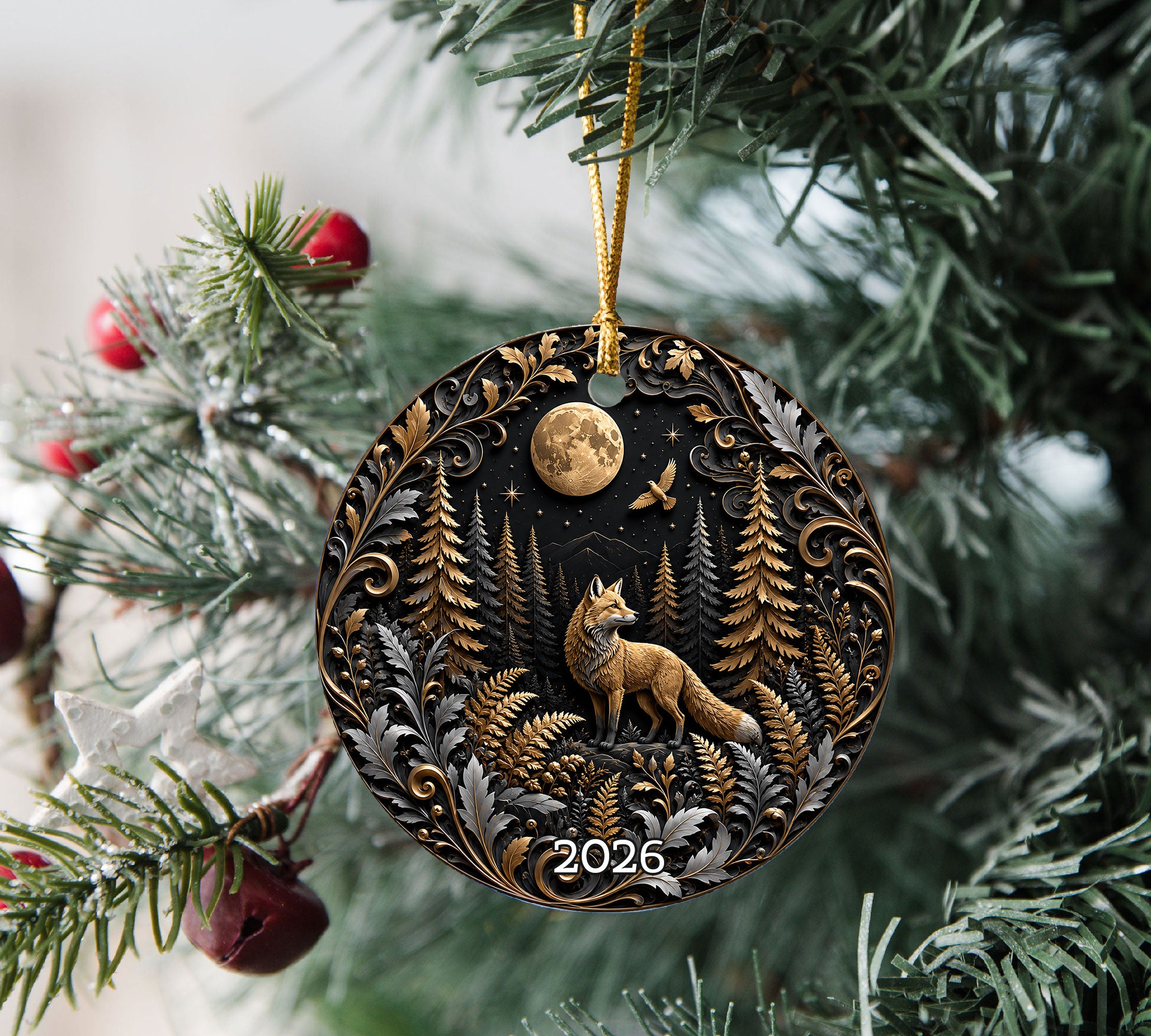 Christmas Keepsake Ornament 2026, Wolf Ornament, Moonlit Winter Landscape Decoration, Christian Holiday Gift, Festive Christmas Decor