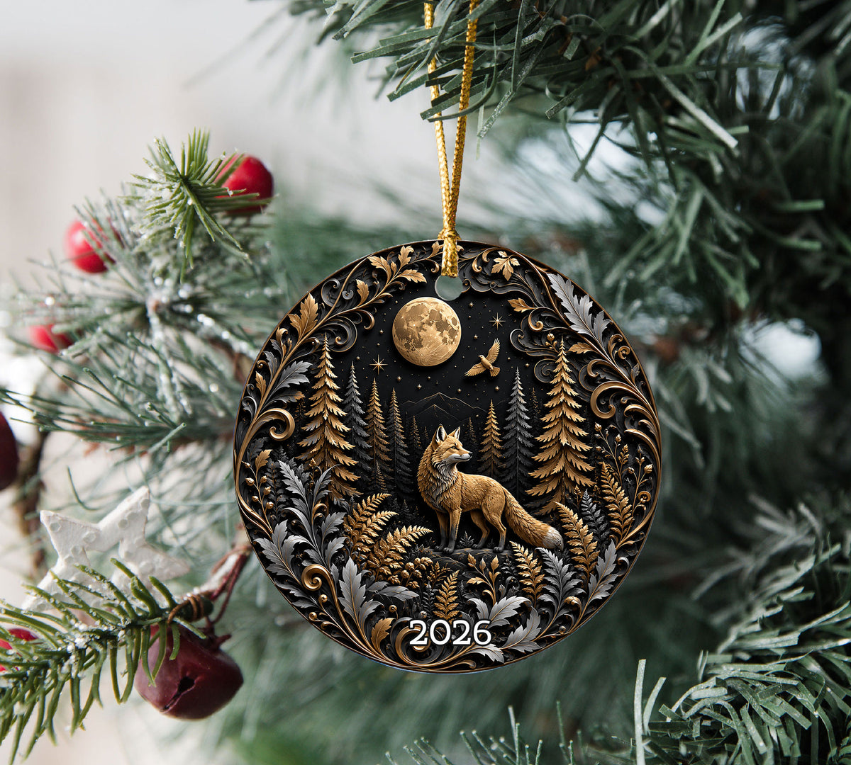 Christmas Keepsake Ornament 2026, Wolf Ornament, Moonlit Winter Landscape Decoration, Christian Holiday Gift, Festive Christmas Decor