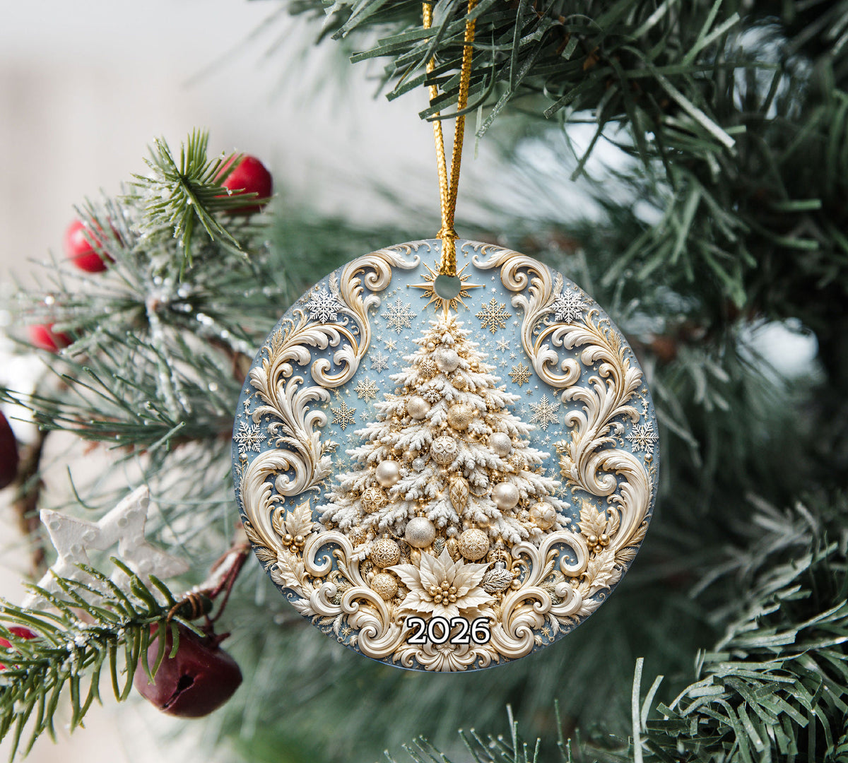 White Christmas Tree Ornament 2026, Snowy Christmas Tree Ornament, Elegant Holiday Tree Decor, Winter Christmas Keepsake Gift