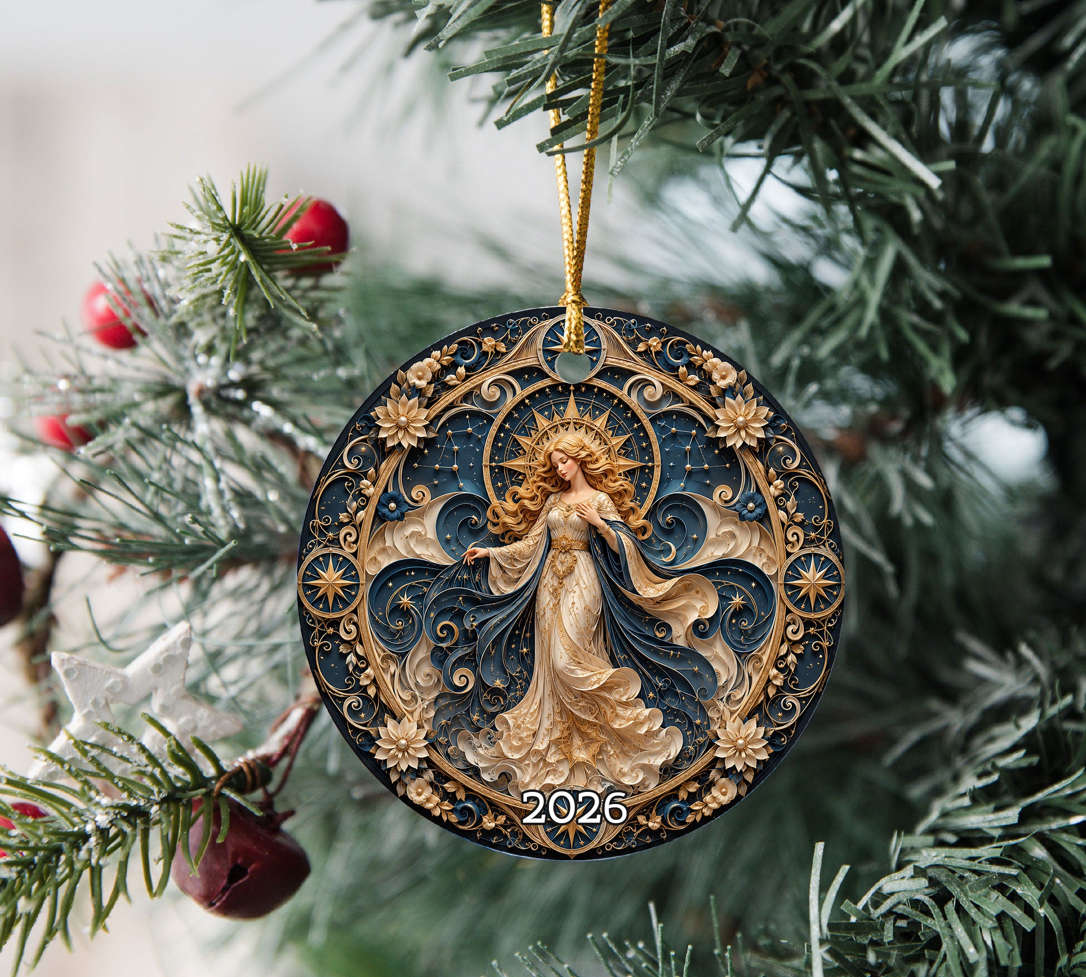Moon and Stars Christmas Ornament 2026, Elegant Angel Christmas Tree Ornament, Winter Holiday Decoration