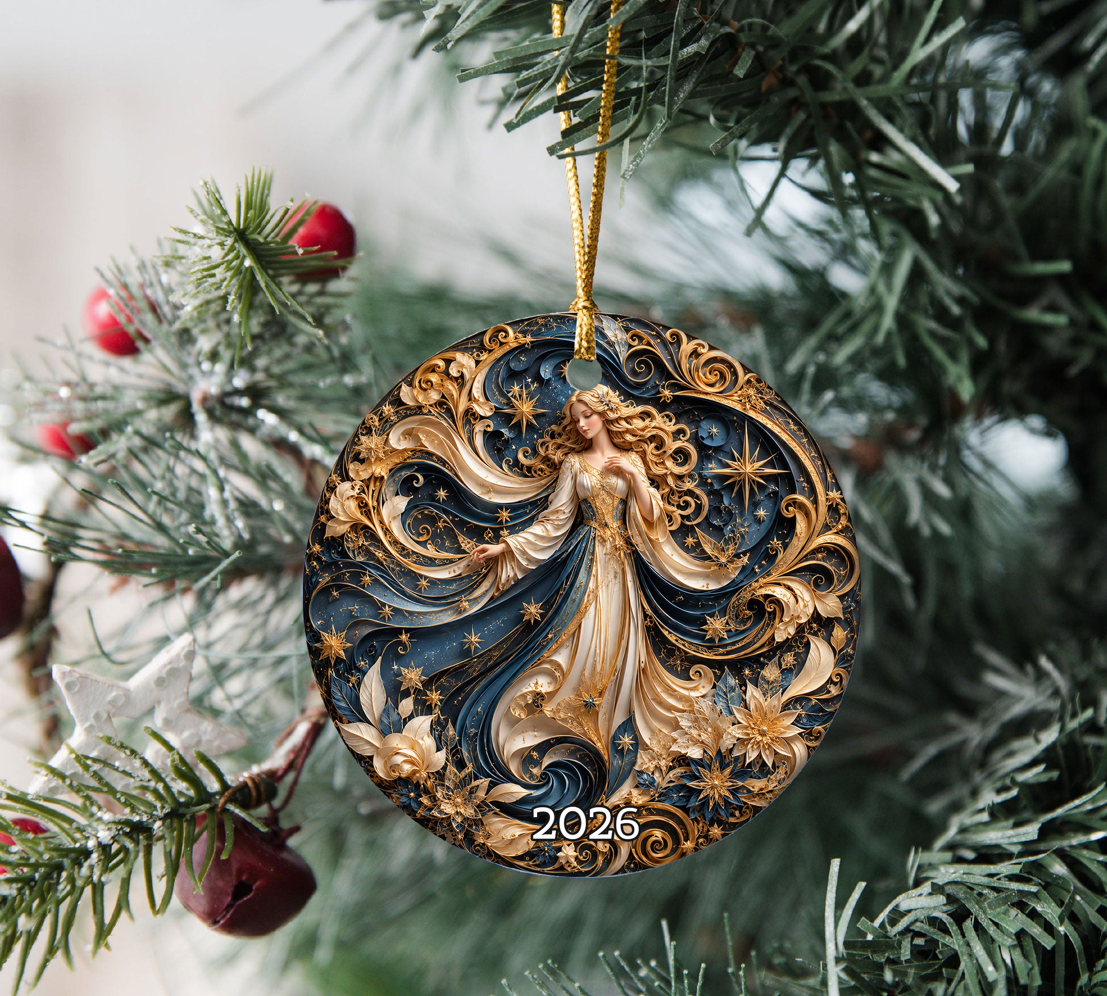 Christmas Angel Ornament 2026, Celestial Moon Tree Ornament, Winter Night Holiday Decoration, Elegant Christmas Keepsake