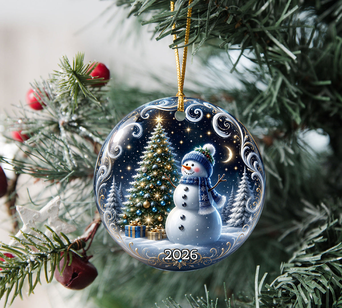 Snowman Christmas Ornament 2026, Blue Winter Tree Ornament, Holiday Keepsake, Christmas Tree Decor, Gift for Family