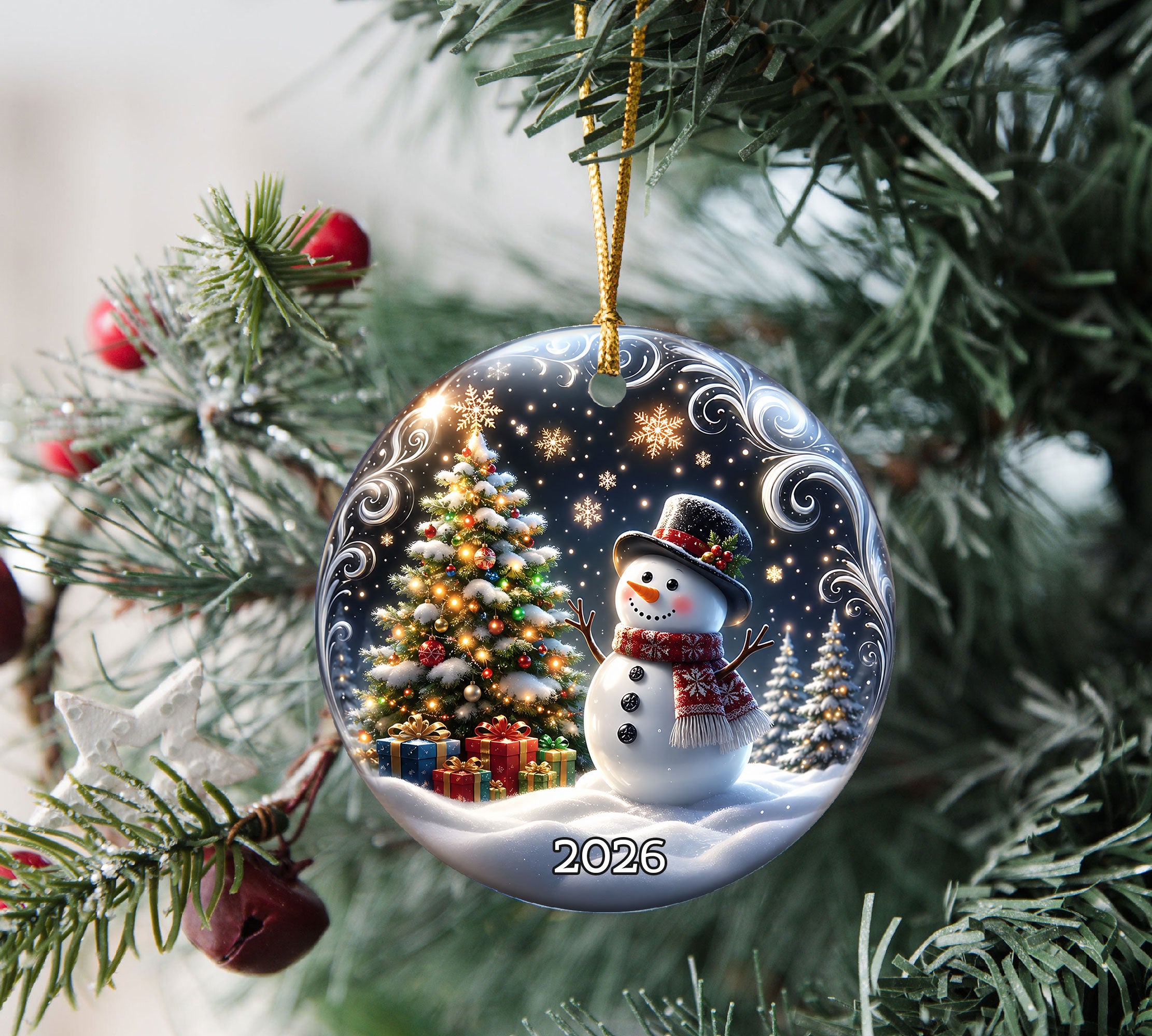 Snowman Christmas Ornament 2026, Blue Winter Christmas Tree Ornament, Personalized Holiday Ornament