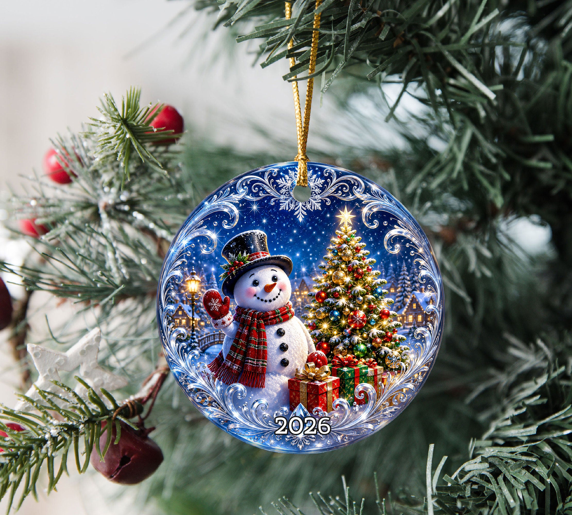 Winter Snowman Ornament 2026, Christmas Tree Keepsake Ornament, Holiday Decoration, Blue Christmas Decor