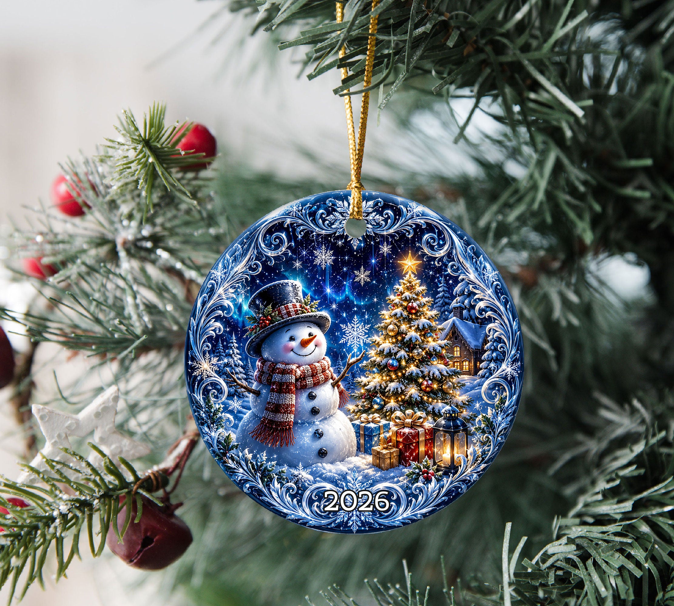 Cute Snowman Christmas Ornament 2026, Blue Christmas Tree Ornament, Winter Holiday Decoration