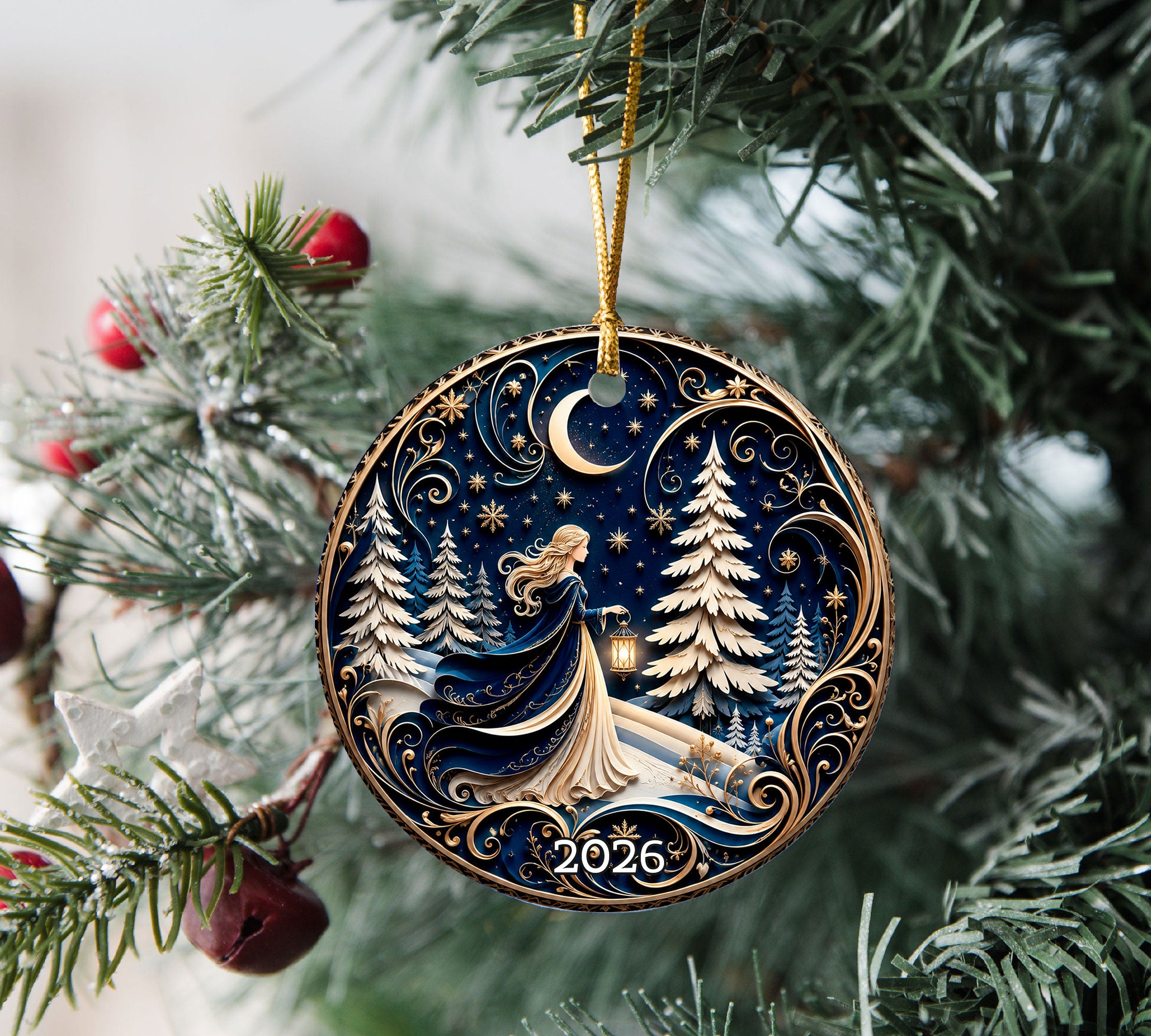 Religious Christmas Ornament 2026 with Angel, Ceramic Christmas Tree Ornament, Holiday Decoration