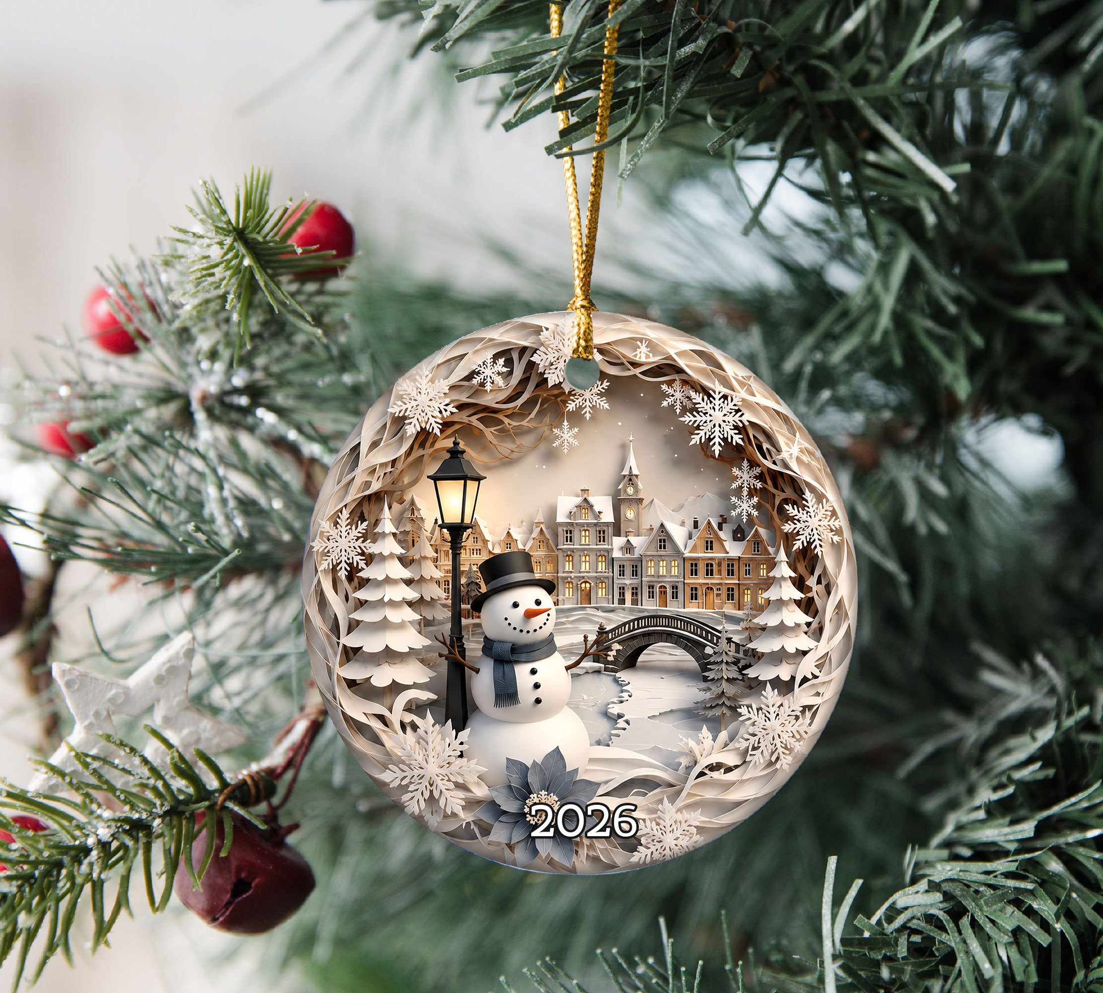 Snowman Christmas Ornament 2026, Winter Village Ornament, Christmas Tree Decoration