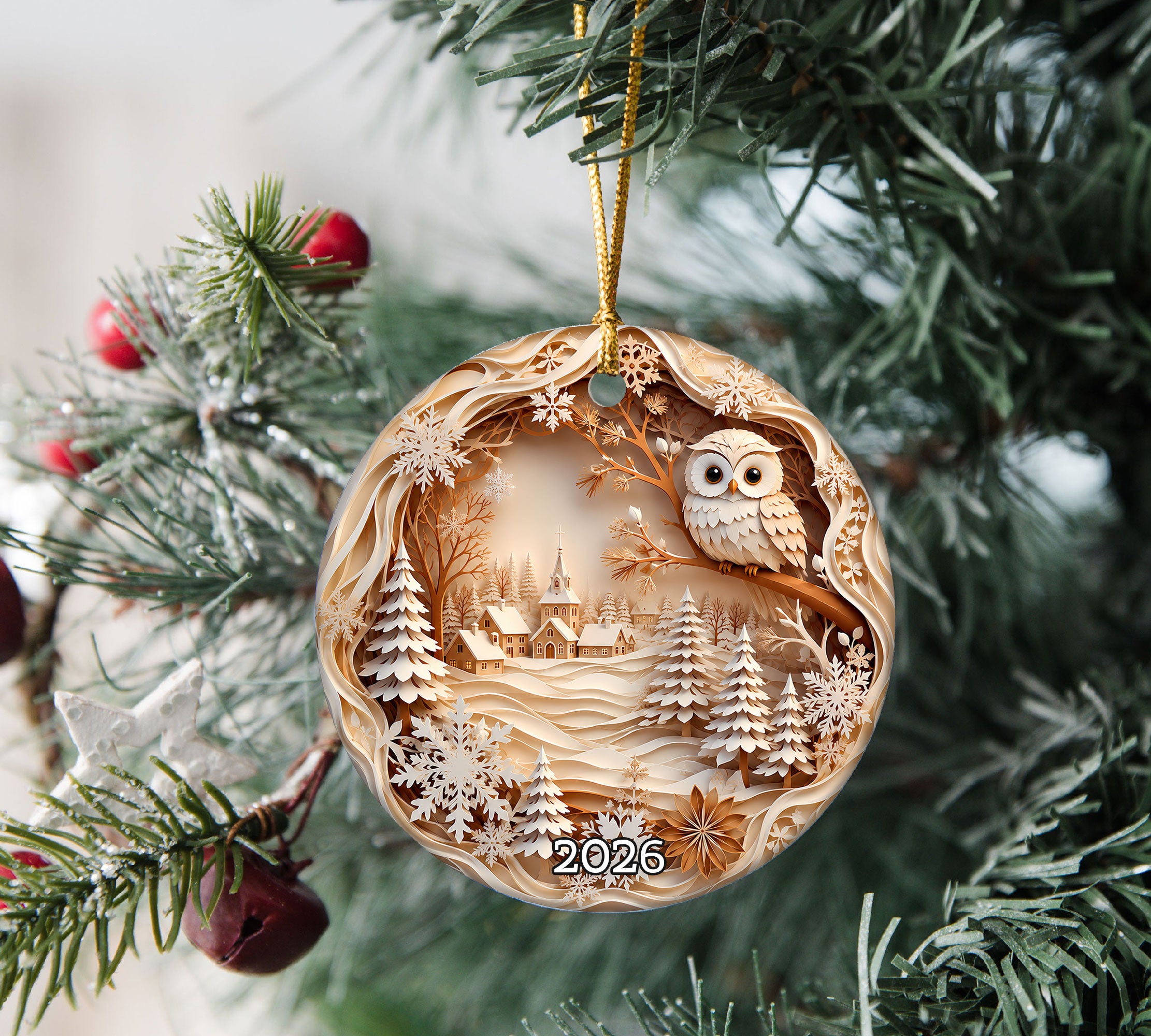 Christmas Owl Ornament 2026, Winter Village Tree Ornament, Holiday Christmas Decoration, Family Keepsake Gift