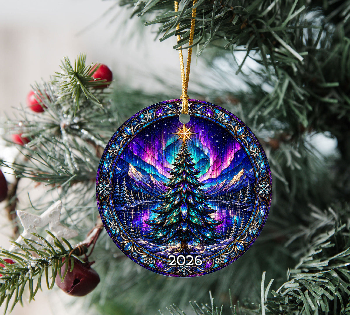 Northern Lights Christmas Ornament 2026, Christmas Tree Ornament, Aurora Winter Landscape Ornament