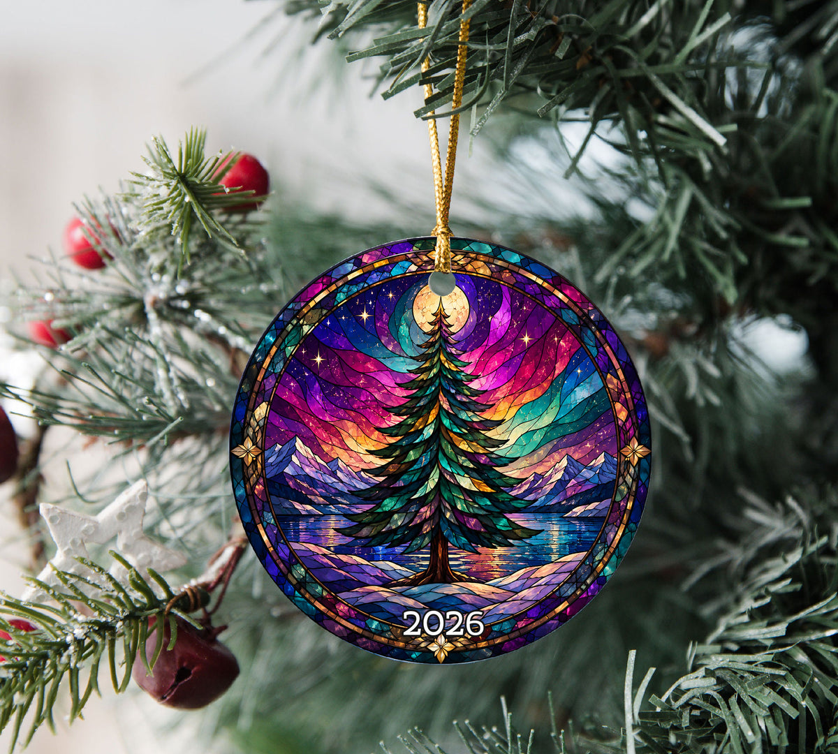 Northern Lights Christmas Tree Ornament 2026, Aurora Winter Landscape Ornament, Holiday Decoration