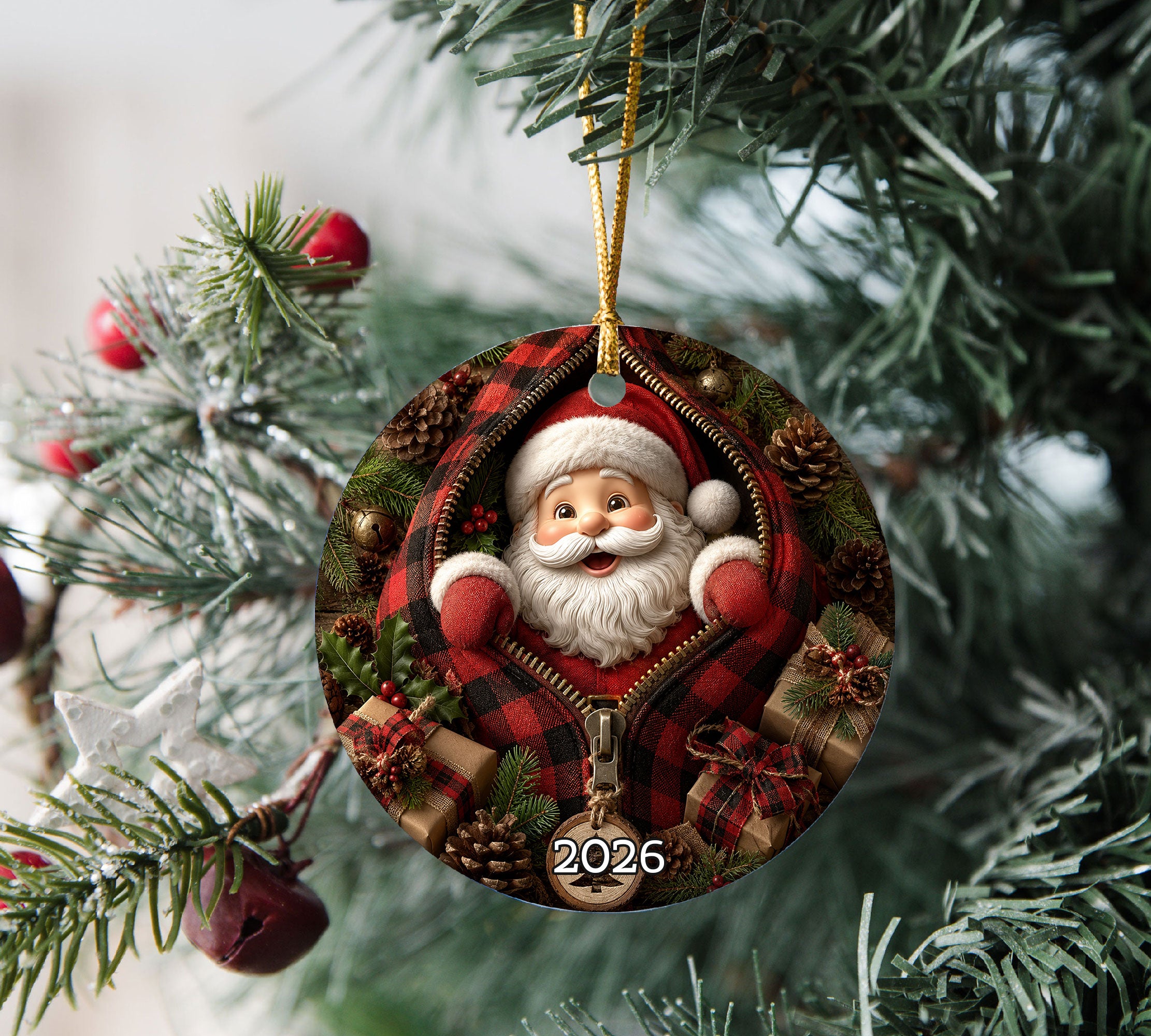 Christmas Ornament 2026 Santa Claus Design, Cute Holiday Tree Decoration, Xmas Keepsake Ornament