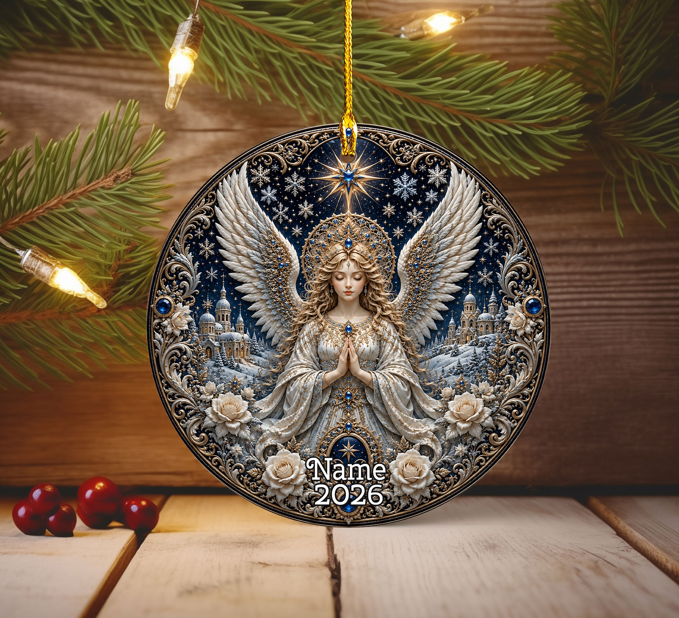 Angel Christmas Ornament 2026, Guardian Angel Christmas Tree Ornament, Ceramic Holiday Ornament