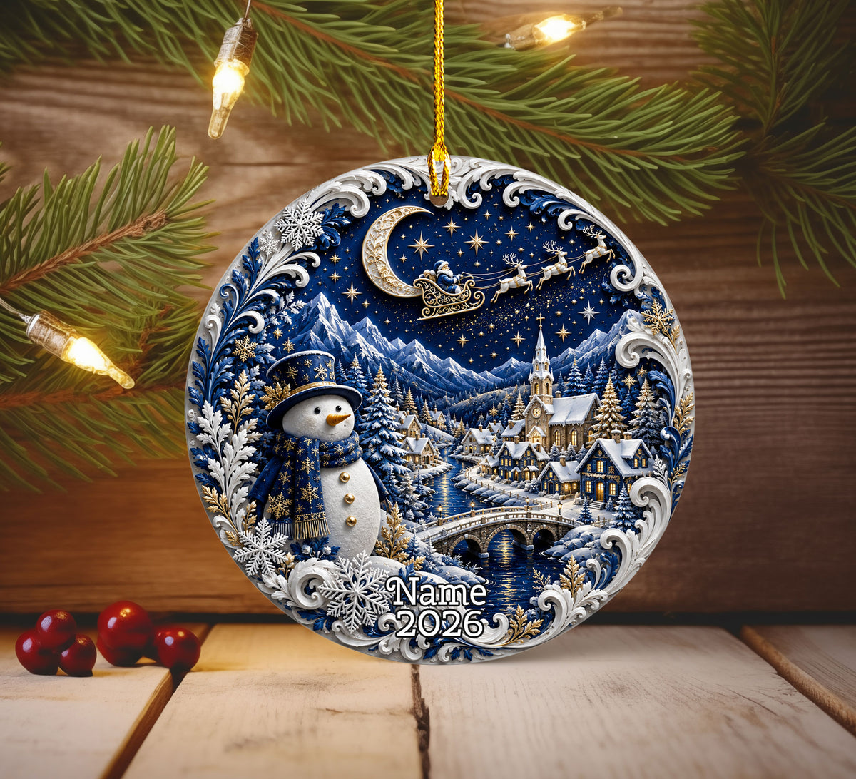 2026 Winter Snowman Ornament, Christmas Tree Decoration, Ceramic Holiday Ornament, Christmas Keepsake