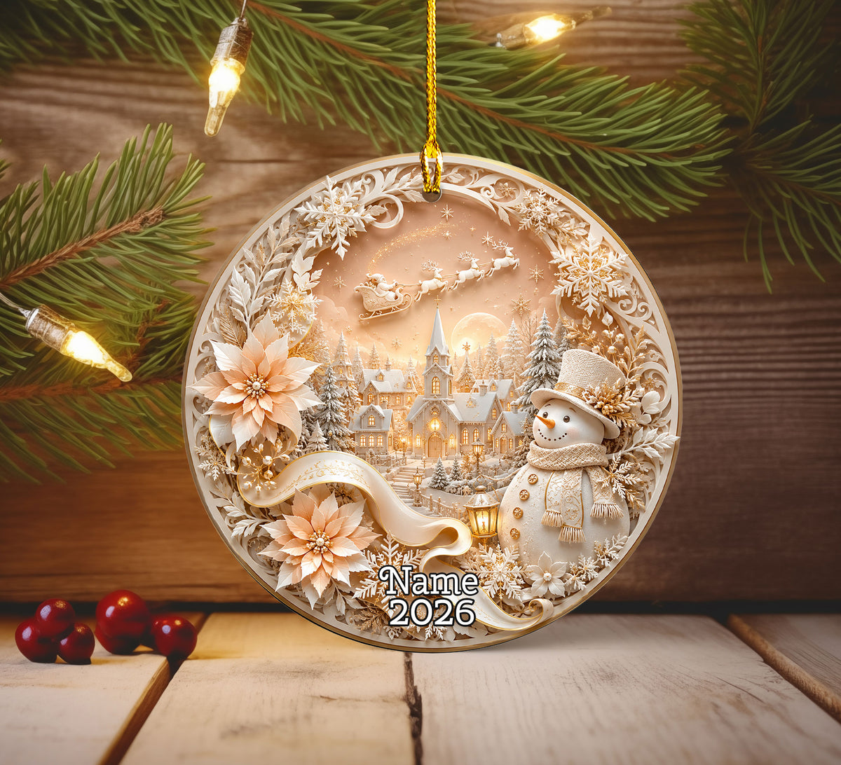 Rustic Snowman Ornament 2026, Christmas Tree Ceramic Ornament, Winter Holiday Decoration, Snowman Keepsake Gift for Family