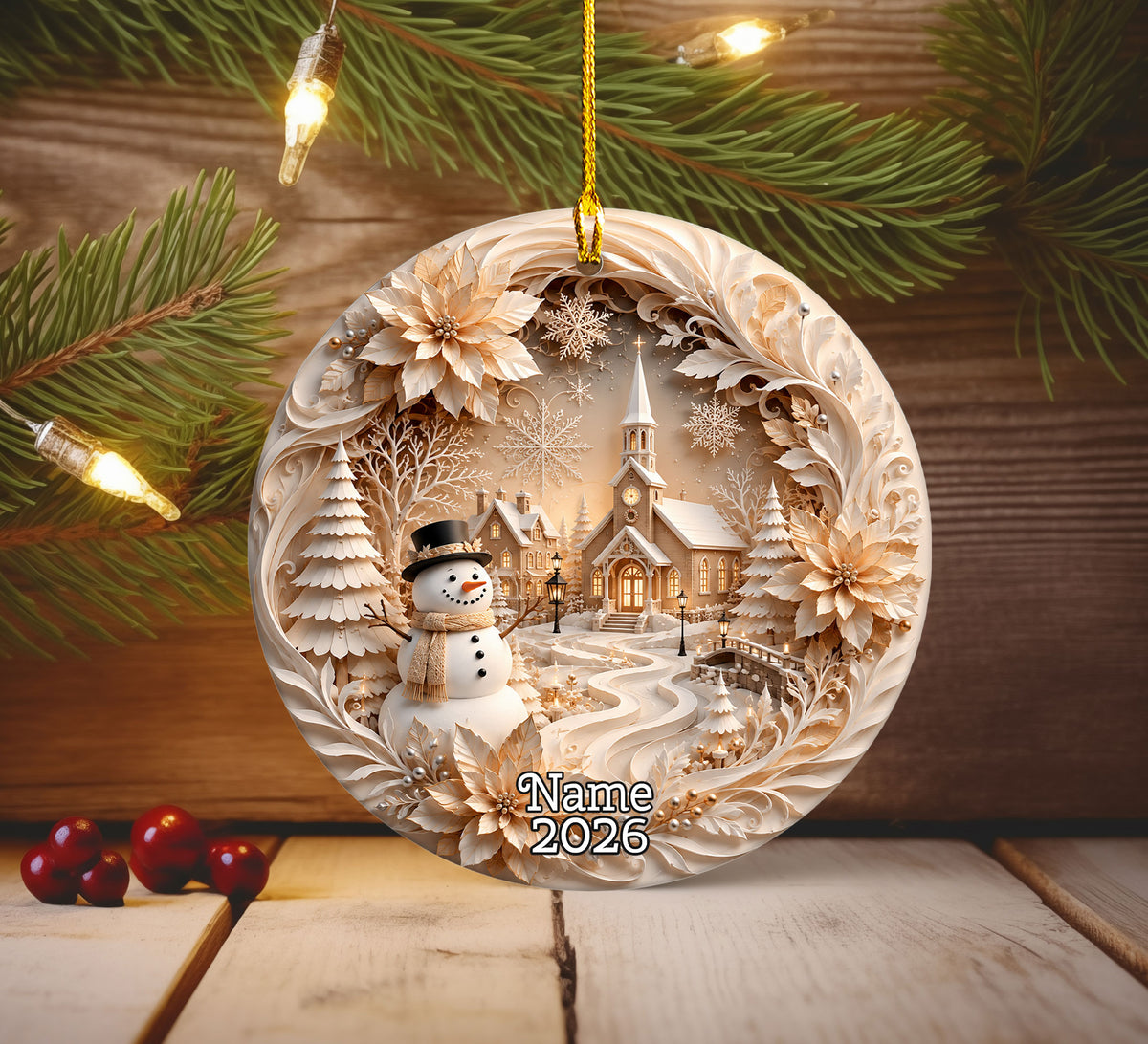 2026 Floral Snowman Christmas Ornament, Elegant Winter Holiday Ornament, Christmas Tree Keepsake, Festive Gift for Home Decor