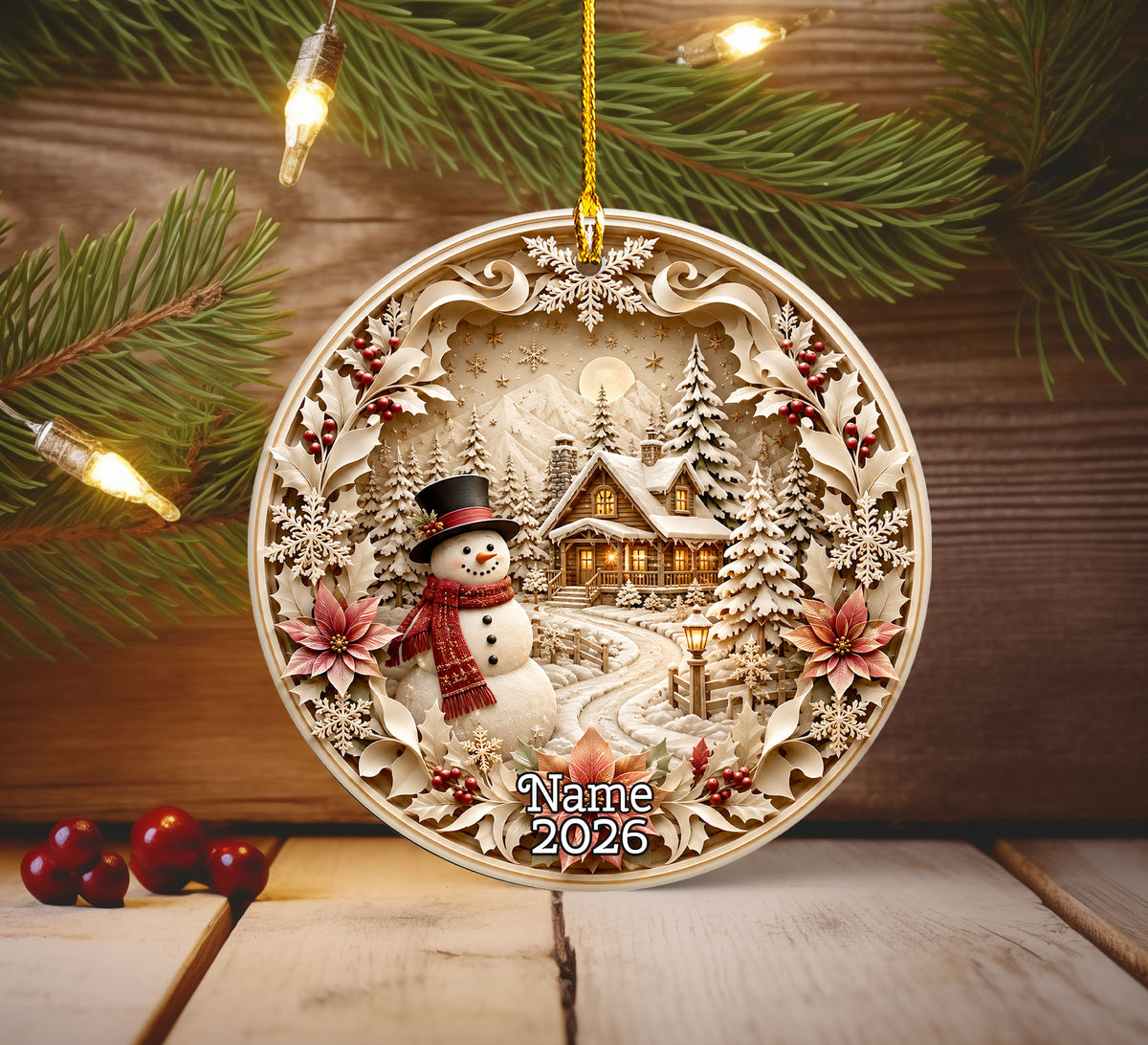 Rustic Snowman Ornament 2026, Christmas Tree Ceramic Ornament, Winter Holiday Decoration