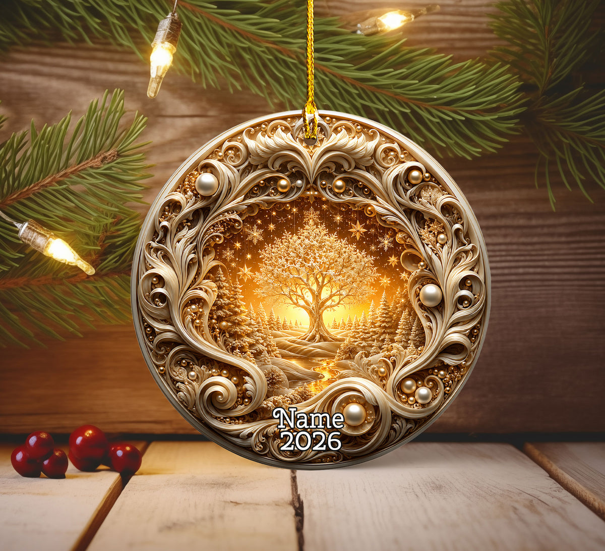 Golden Tree of Life Christmas Ornament 2026, Ceramic Christmas Tree Ornament, Winter Holiday Decor, Christmas Keepsake Gift for Family