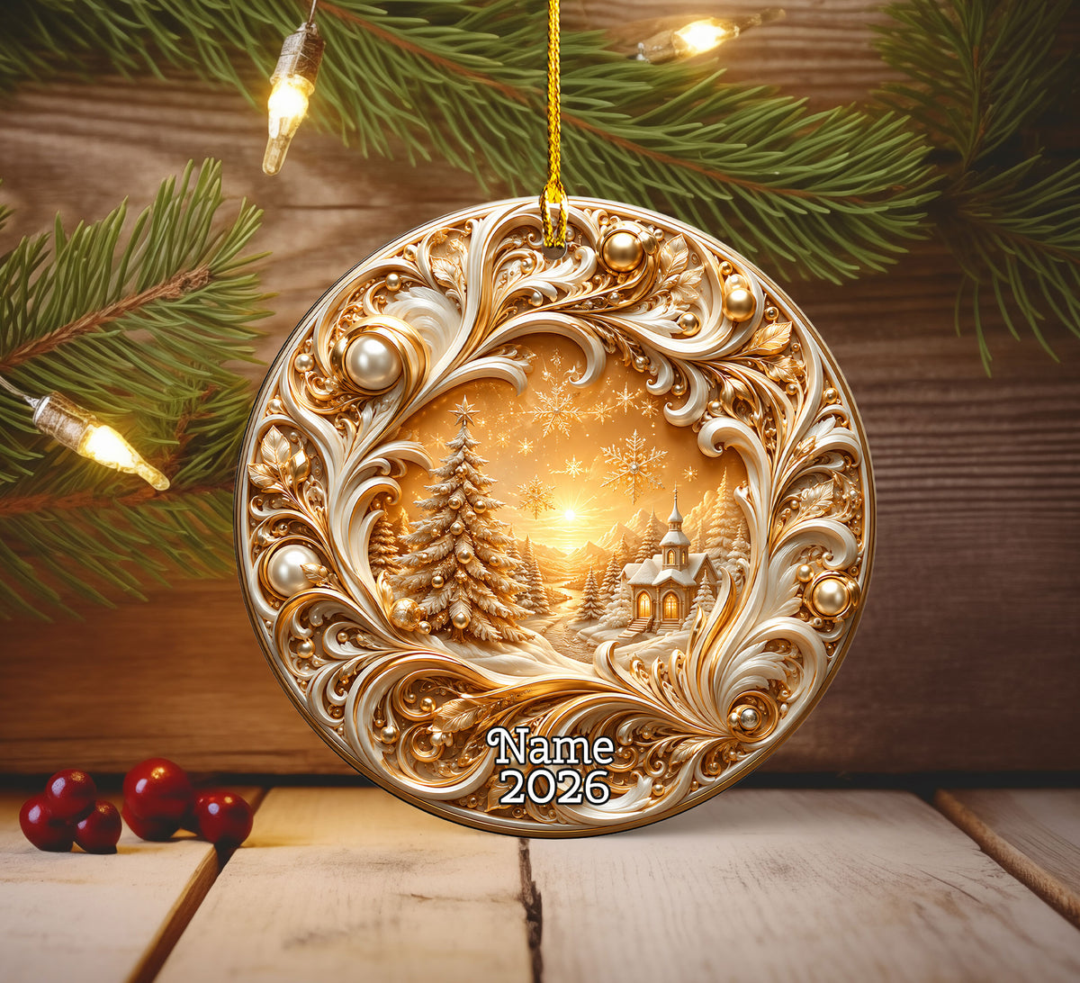 Gold Christmas Tree Ornament 2026, Christmas Tree Ceramic Ornament, Holiday Christmas Decoration, Christmas Keepsake Gift for Family and Friends