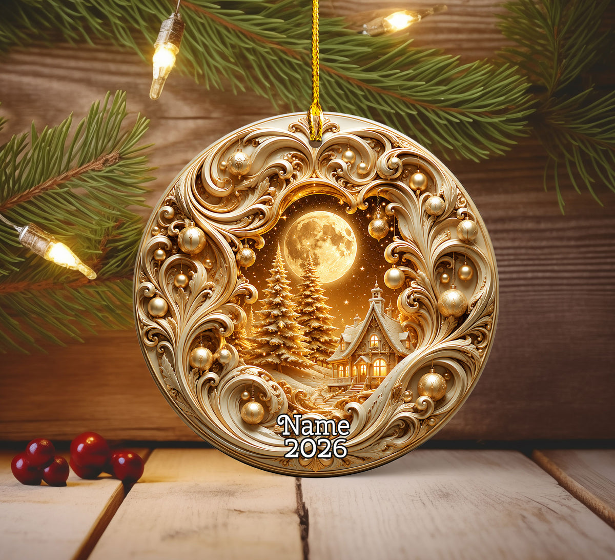 2026 Christmas Tree Ornament, Gold Christmas Ceramic Ornament, Holiday Tree Decoration, Christmas Keepsake Gift for Home Decor