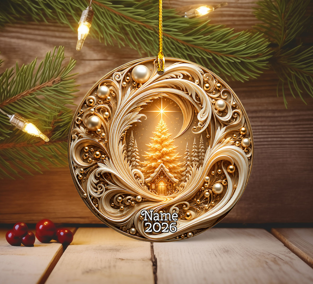 Golden Tree of Life Christmas Ornament 2026, Ceramic Christmas Tree Ornament, Winter Holiday Decor, Christmas Keepsake Gift for Family