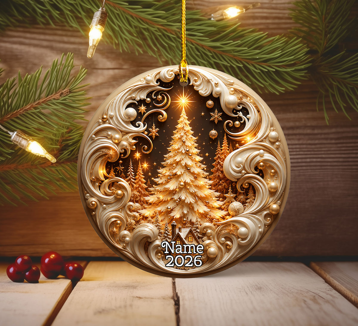 2026 Gold Christmas Ornament, Christmas Tree Holiday Ornament, Ceramic Christmas Decoration, Keepsake Gift for Family and Home