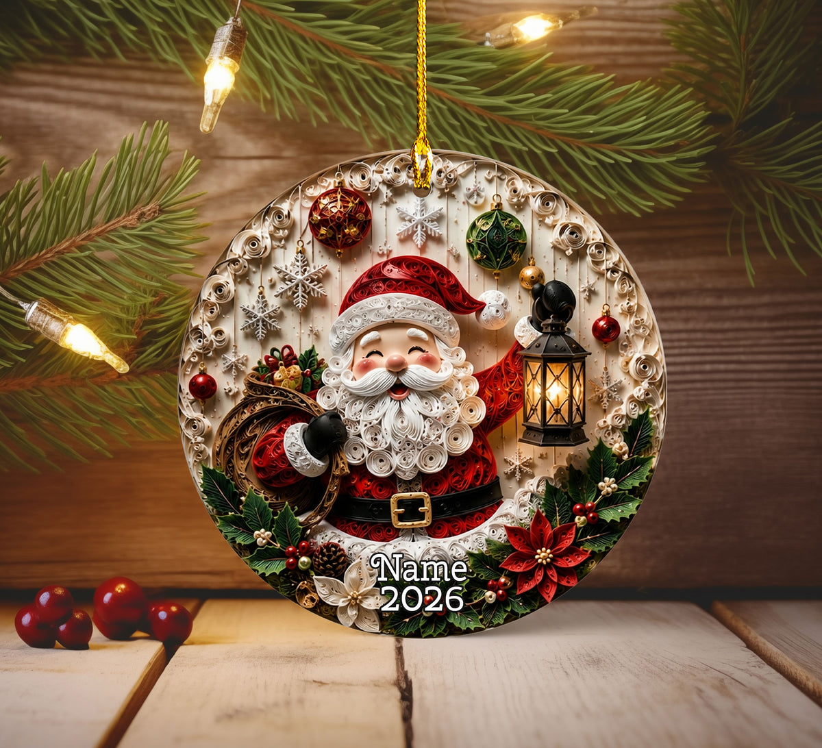 Santa Claus Ornament 2026, Rustic Christmas Ceramic Ornament, Holiday Tree Decoration, Vintage Santa Keepsake