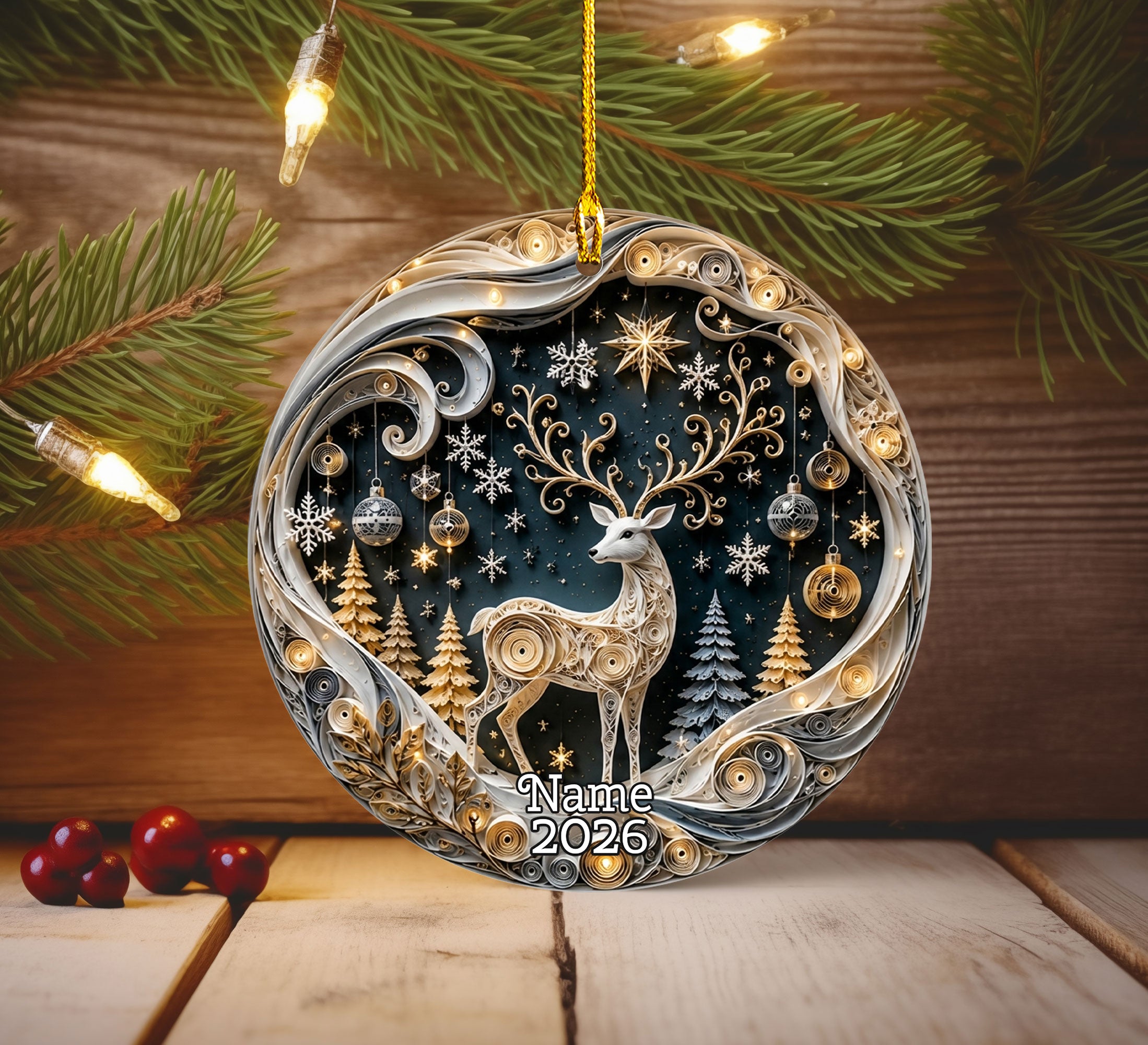 Elegant Deer Ornament 2026, Christmas Ceramic Ornament, Woodland Tree Decoration, Rustic Holiday Keepsake Gift