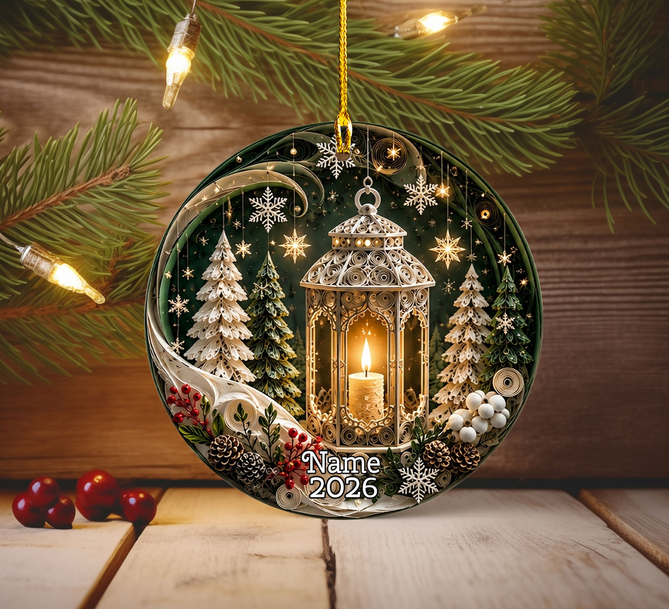 Christmas Ornament 2026, Rustic Lantern Ornament, Winter Woodland Keepsake Gift, Holiday Decor, Xmas Tree Decoration