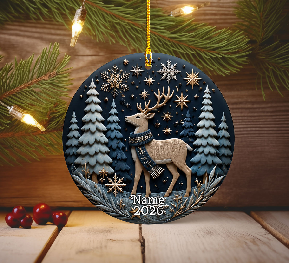 Elegant Deer Ornament 2026, Christmas Ceramic Ornament, Woodland Tree Decoration, Rustic Holiday Keepsake Gift