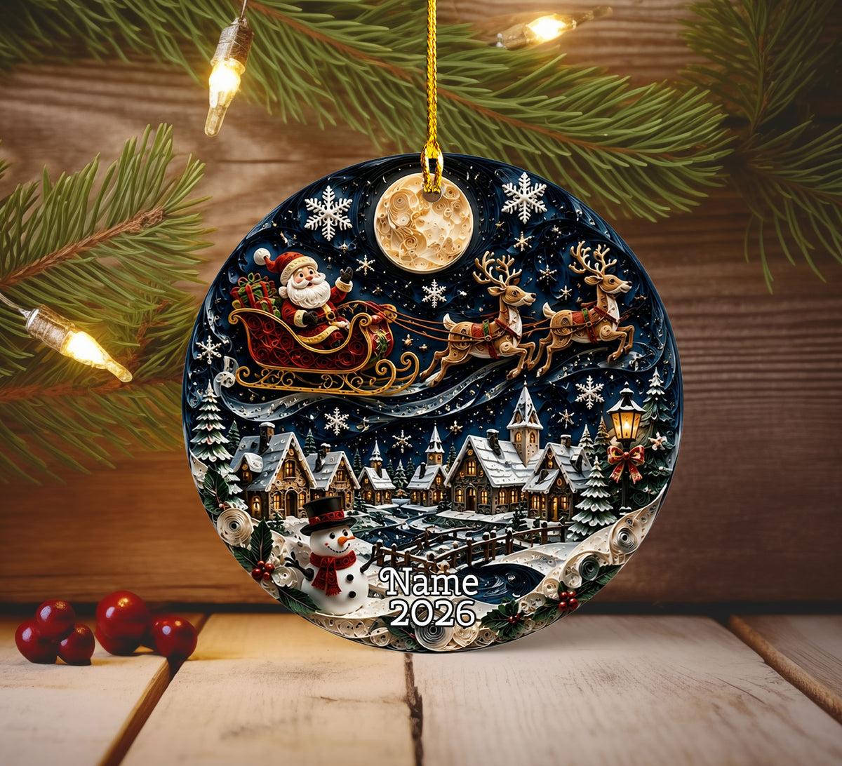 Santa Christmas Ornament 2026, Vintage Santa Claus Ceramic Ornament, Holiday Tree Decoration
