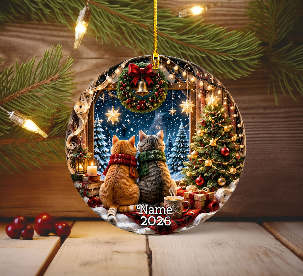 Cat Christmas Ornament 2026, Cozy Christmas Cats Ceramic Ornament, Holiday Tree Decoration, Cute Cat Lover Keepsake