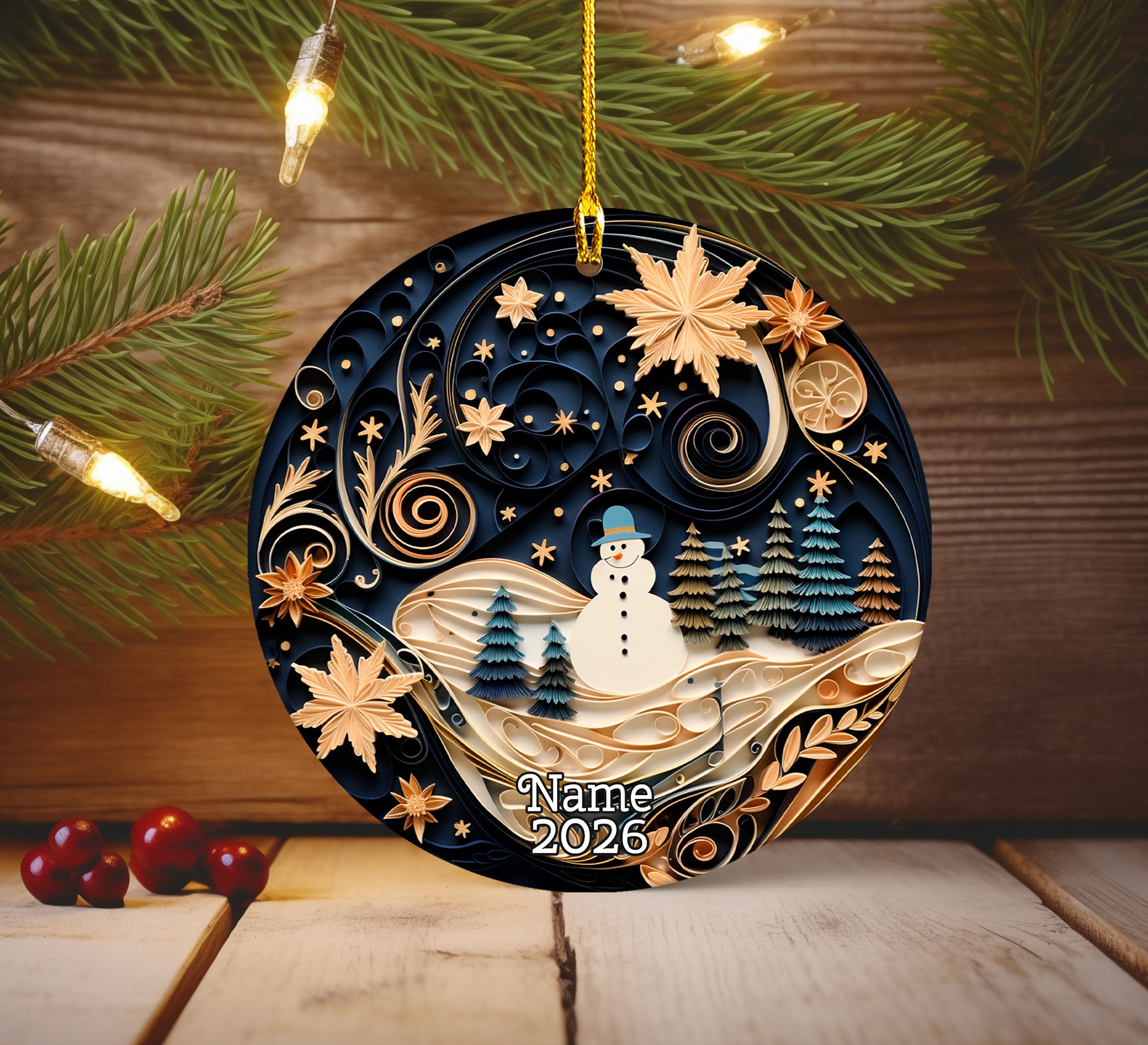 Layered Effect Snowman Christmas Ornament, Christmas 2026 Dated Ornament, Double-Sided Holiday Keepsake, Christmas Tree Gift, Festive Ornament