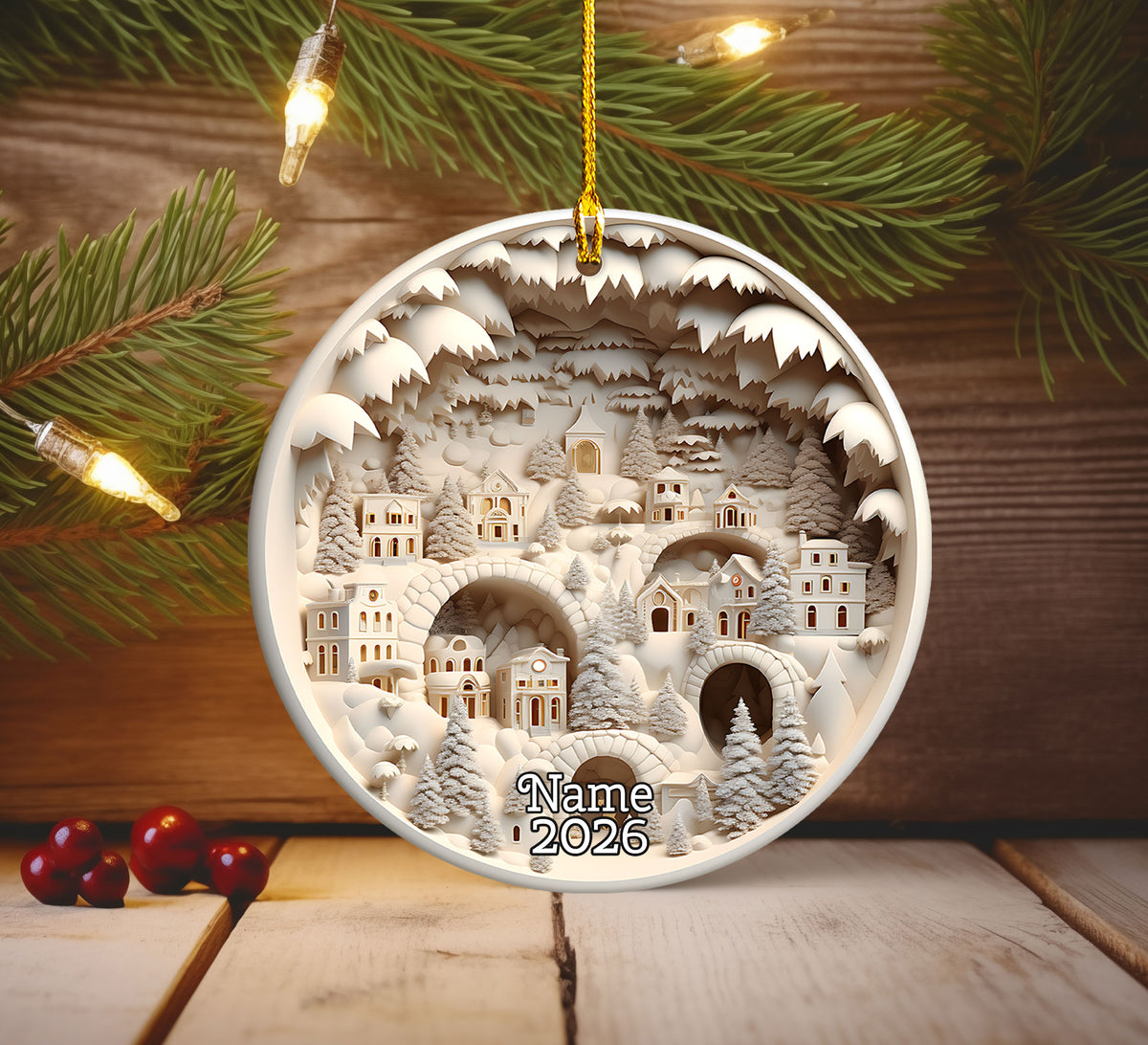 Holiday Decor, Christmas Tree Decoration, Magical Night Scene Ornament, Festive Gift Idea